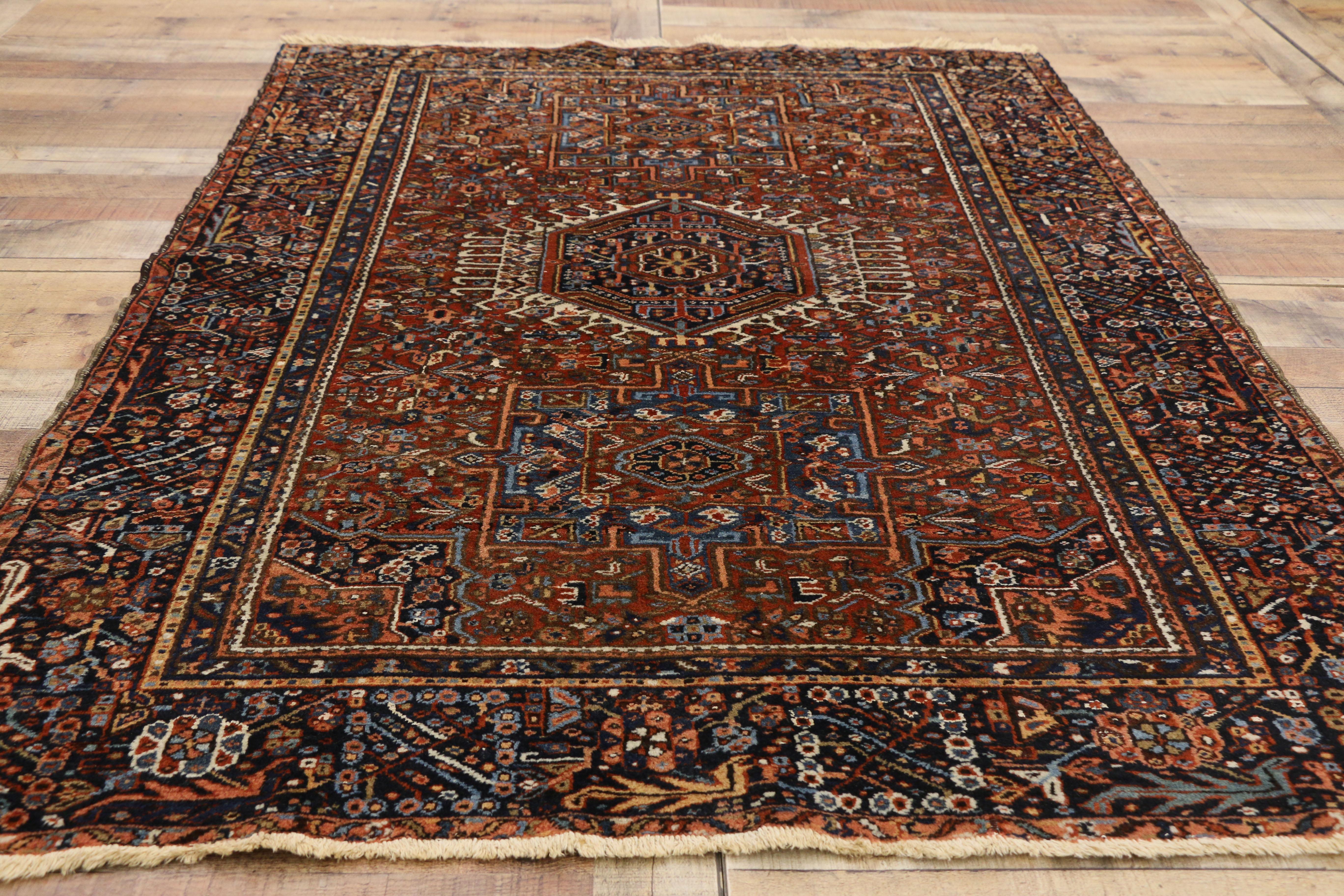 20th Century Antique Persian Heriz Rug with Tribal Style, Study or Home Office Rug For Sale