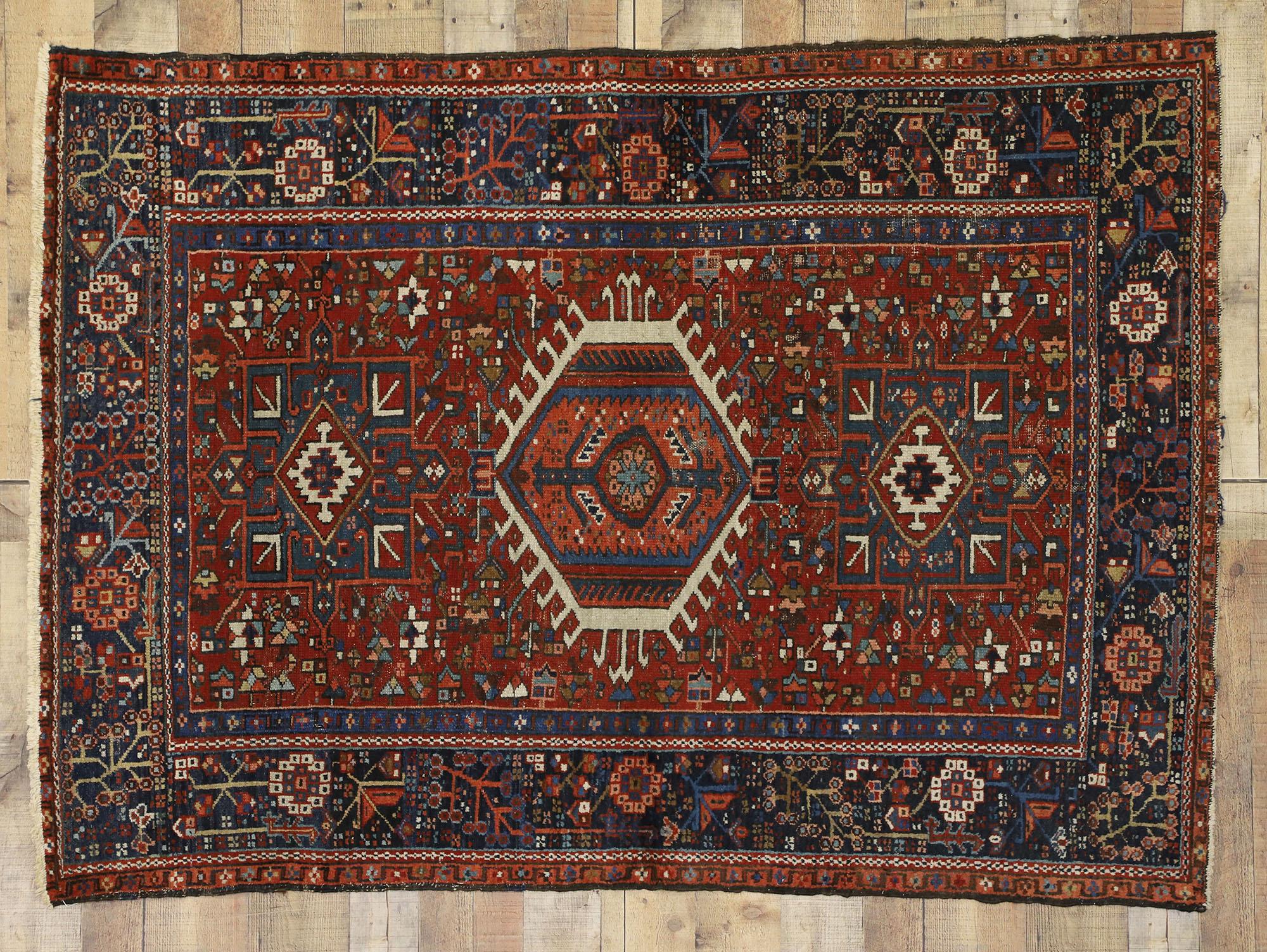 Wool Antique Persian Heriz Rug with Tribal Style, Study or Home Office Rug For Sale