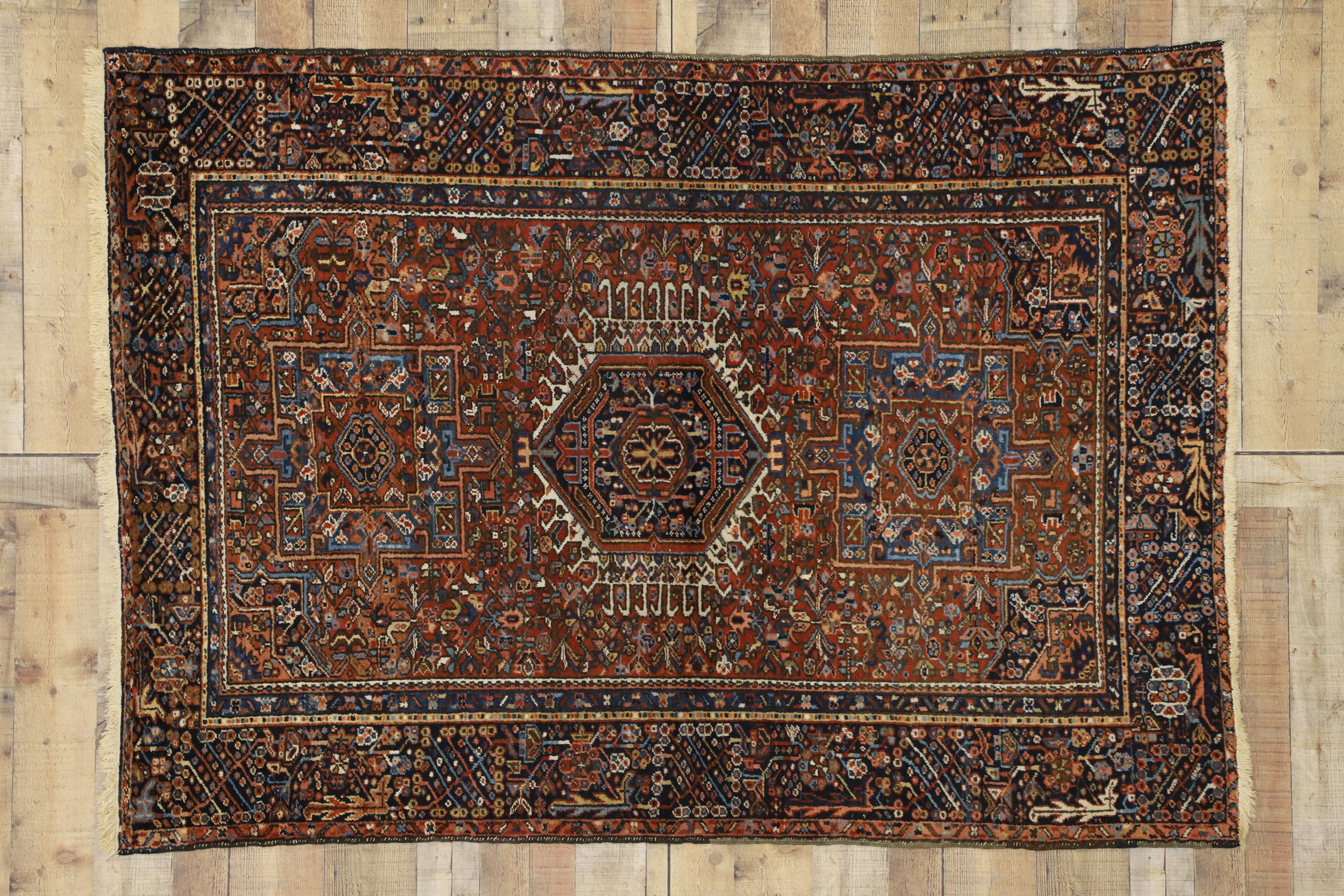 Wool Antique Persian Heriz Rug with Tribal Style, Study or Home Office Rug For Sale
