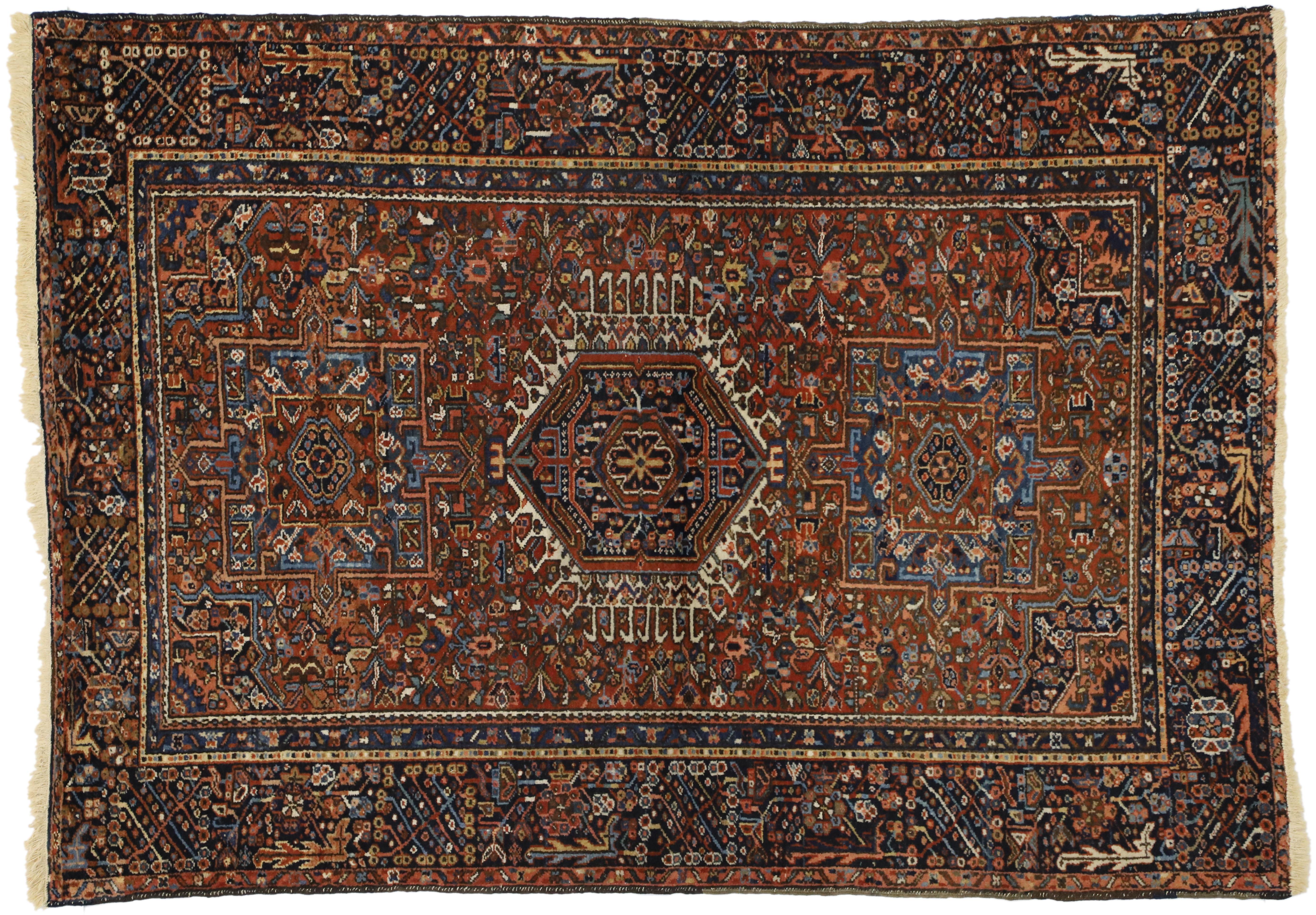 Antique Persian Heriz Rug with Tribal Style, Study or Home Office Rug For Sale 1