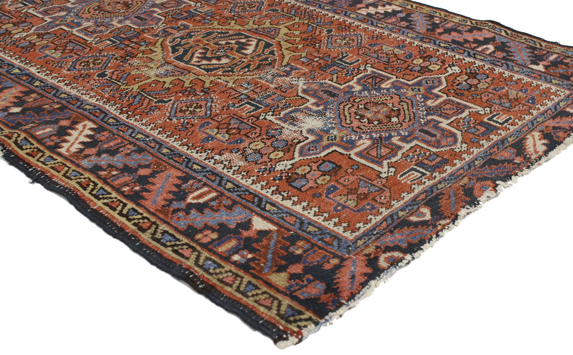 Hand-Knotted Antique Persian Heriz Rug with Tribal Style, Study or Home Office Worn Rug
