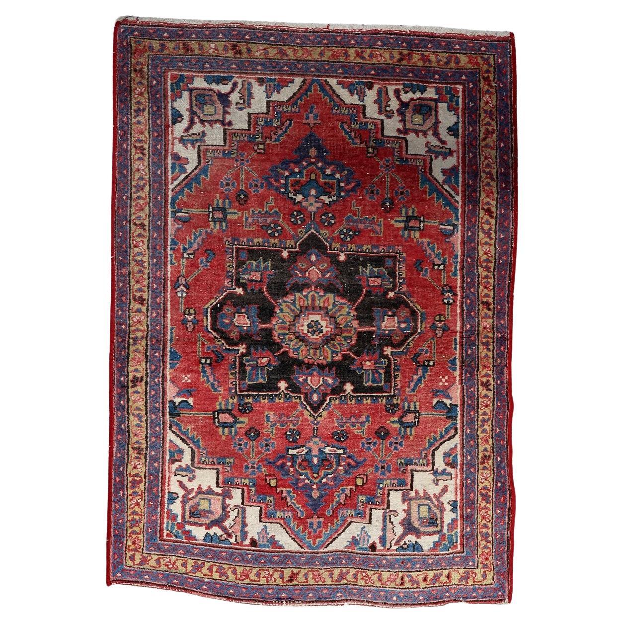 Antique Persian Heriz Rug, Wool, Handmade, 3 ft x 4 ft 4 in, Circa 1920 - 1C1202