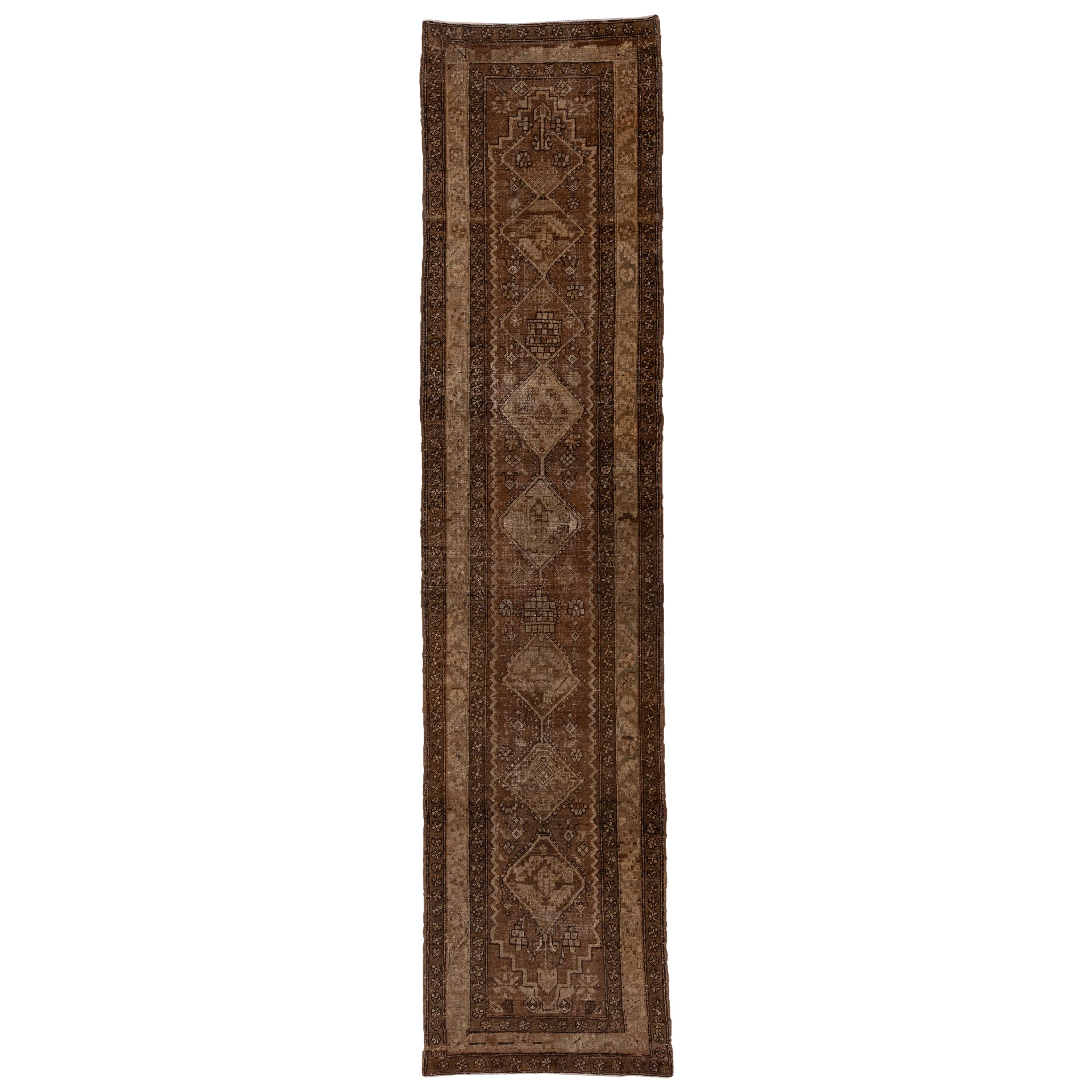 Antique Persian Heriz Runner, Brown Tone on Tone Field, circa 1930s For Sale