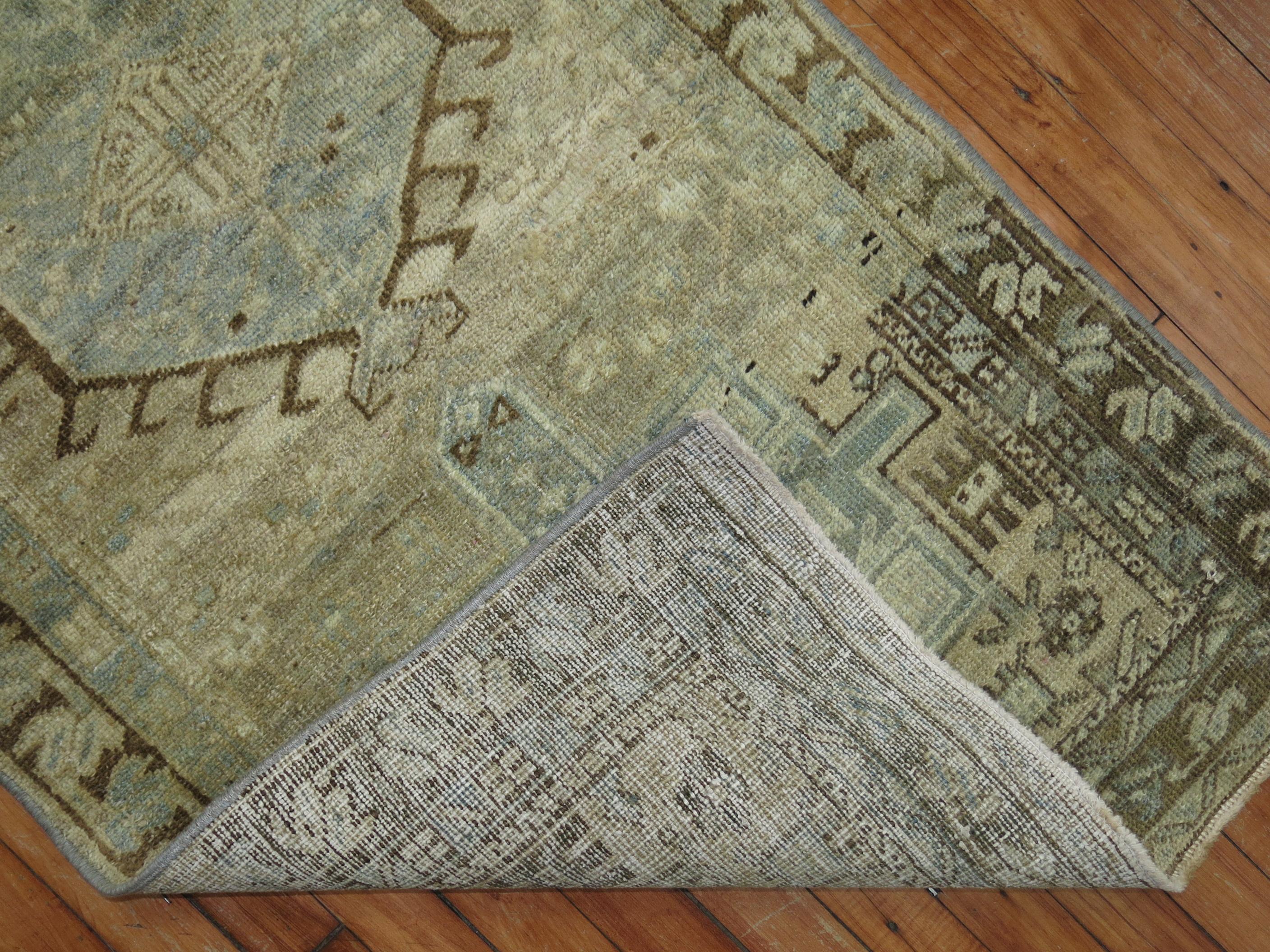 One of a kind decorative antique Persian Heriz runner featuring light blue accents on a sand field.

Measure: 2'8'' x 11'.
