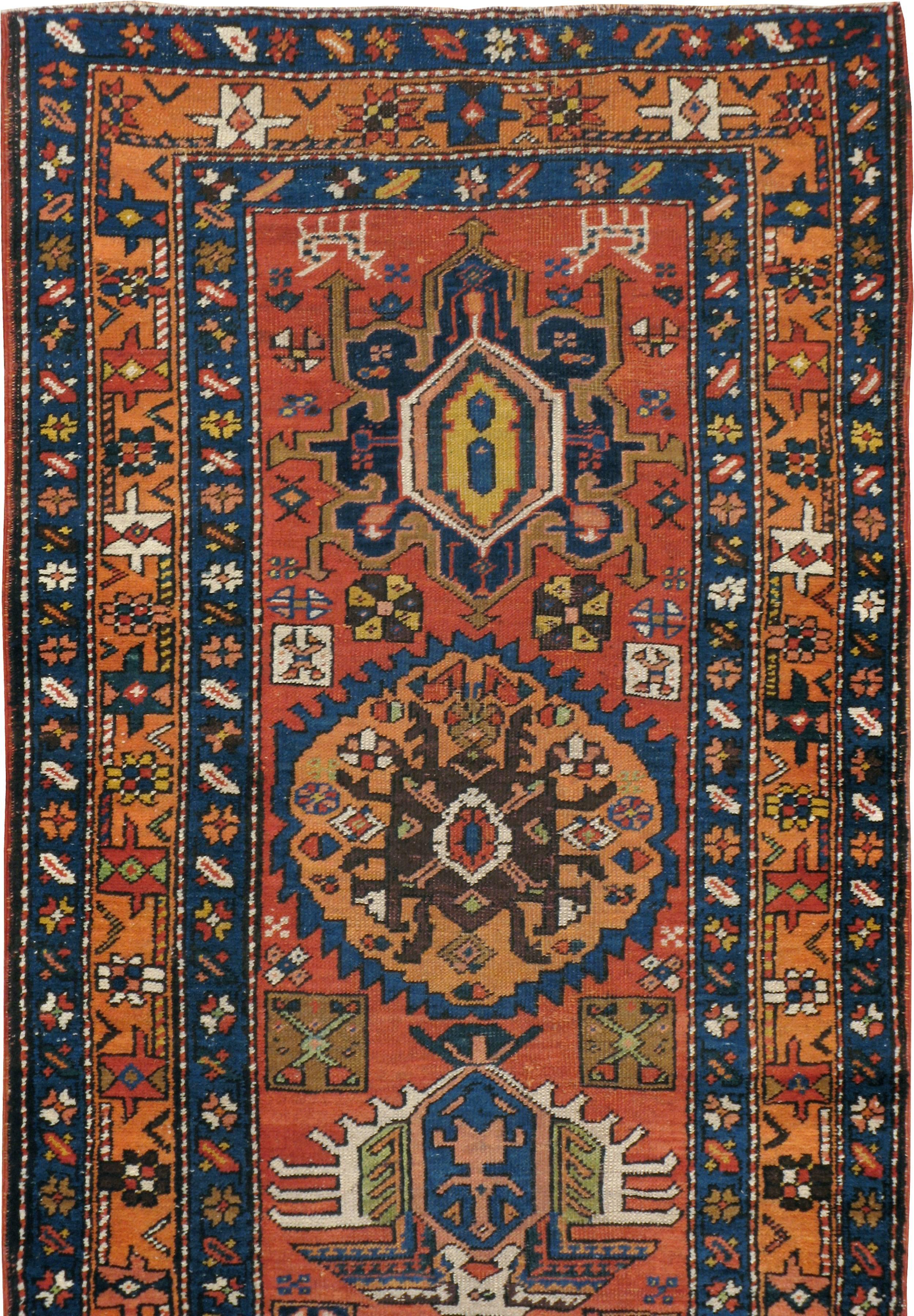 Tribal Antique Persian Heriz Runner For Sale