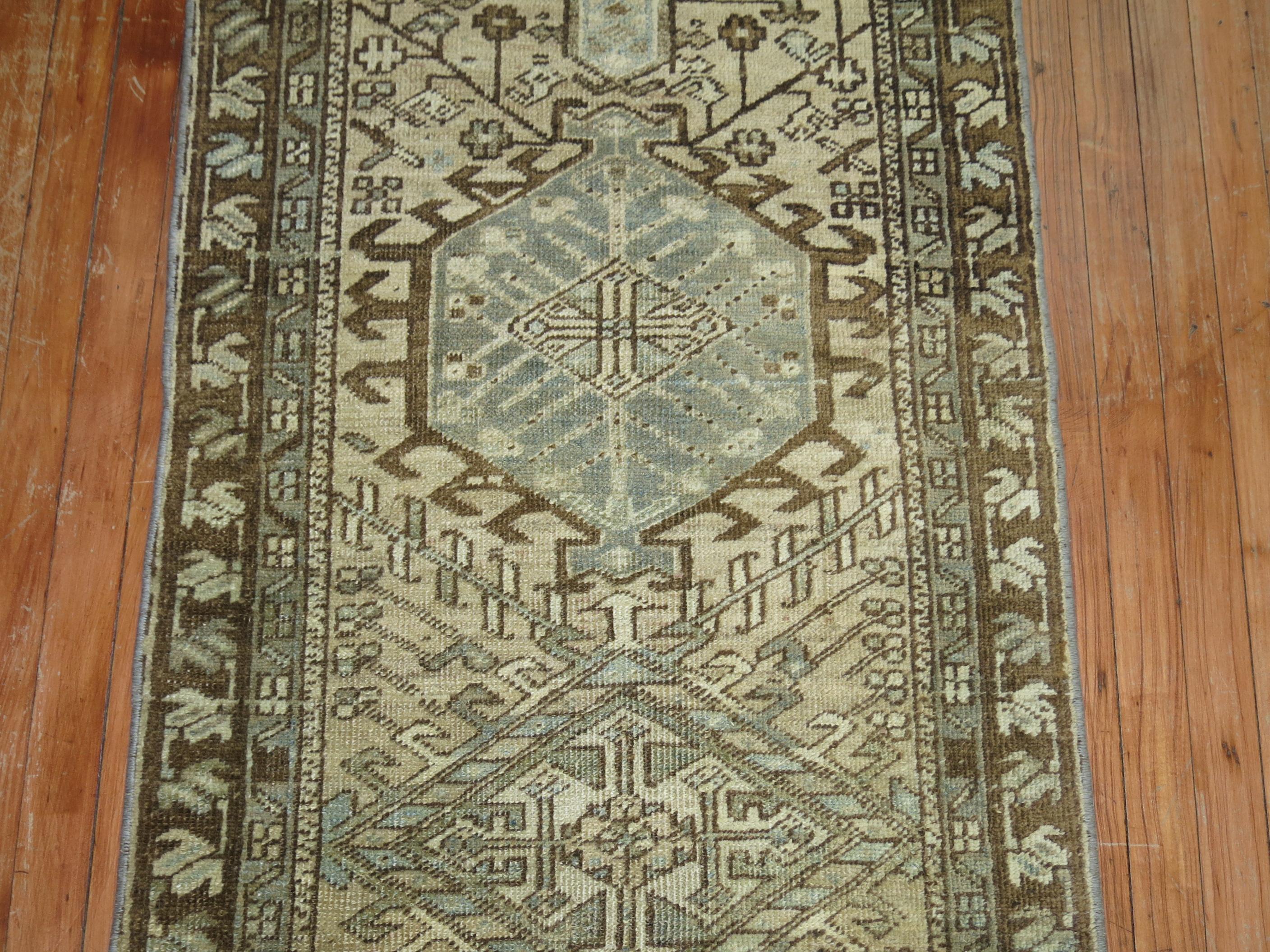 Rustic Neutral Antique Persian Heriz Runner