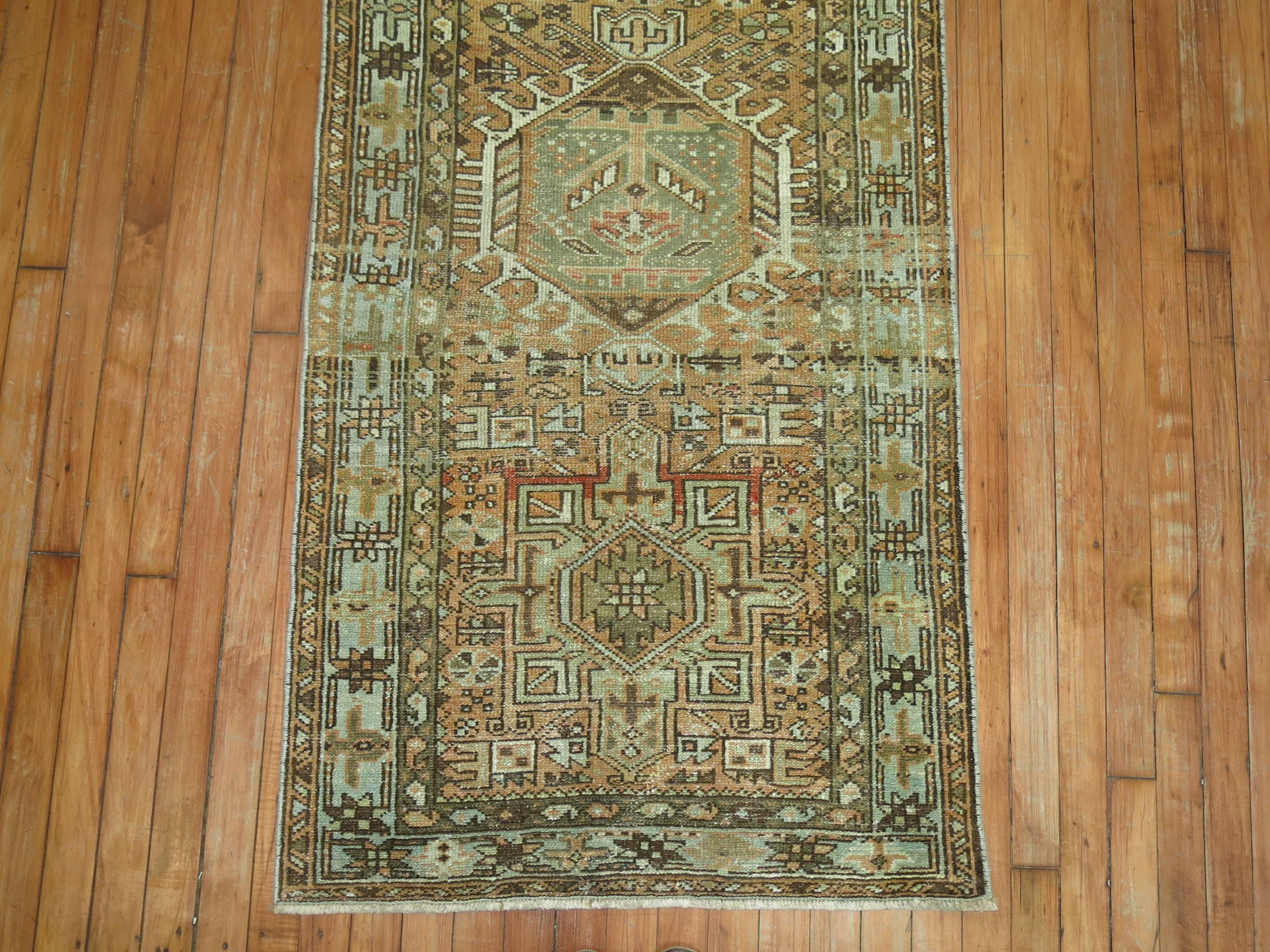 Hand-Knotted Zabihi Collection Antique Persian Heriz Runner For Sale
