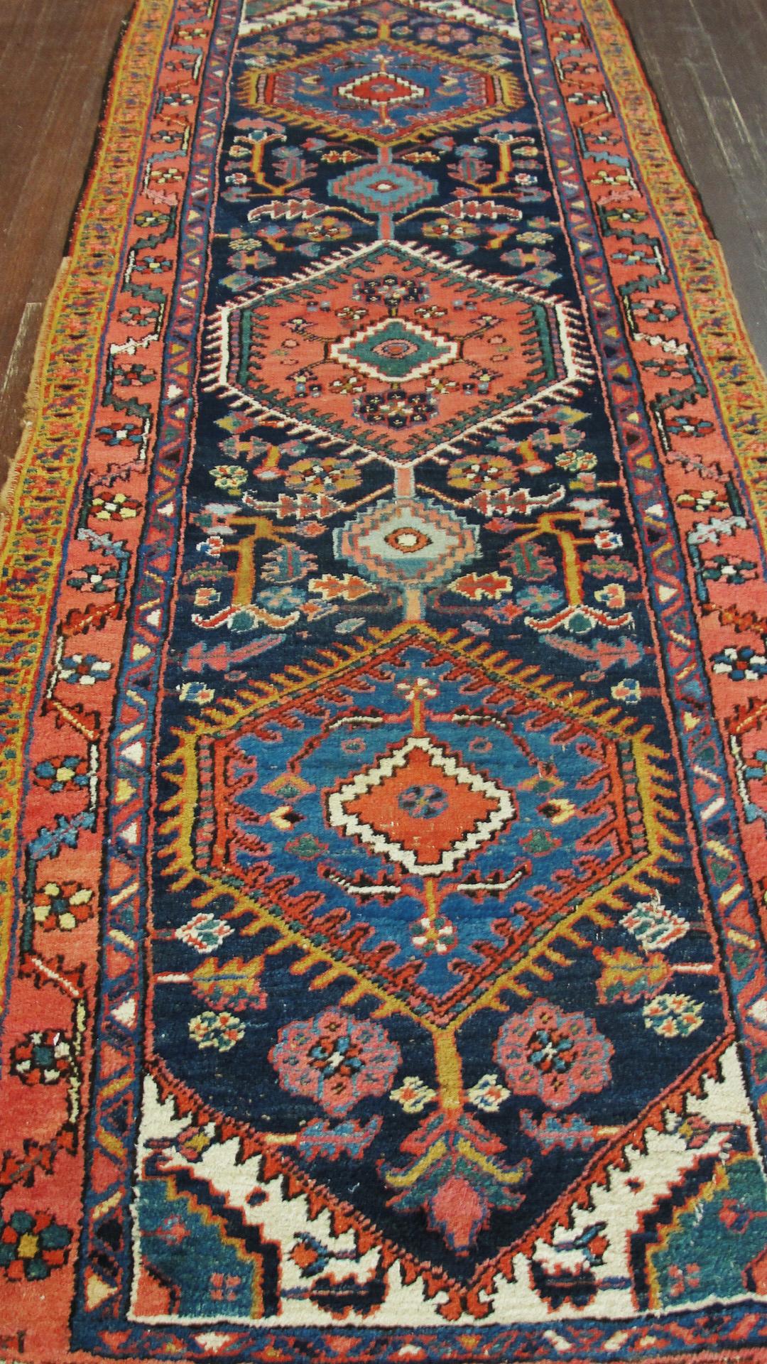 Hand-Knotted Antique Persian Heriz Runner