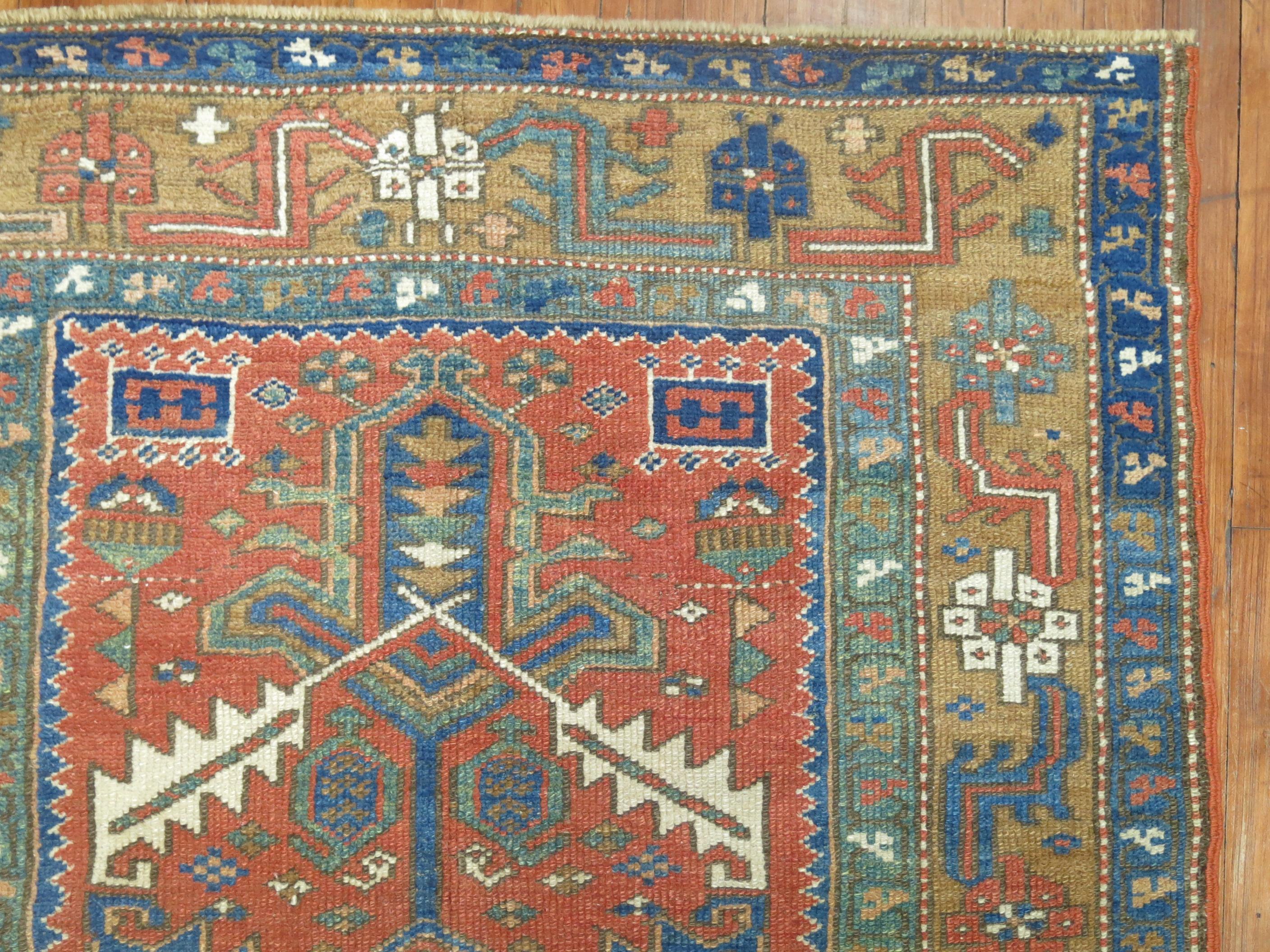 Hand-Knotted Antique Persian Heriz Runner For Sale