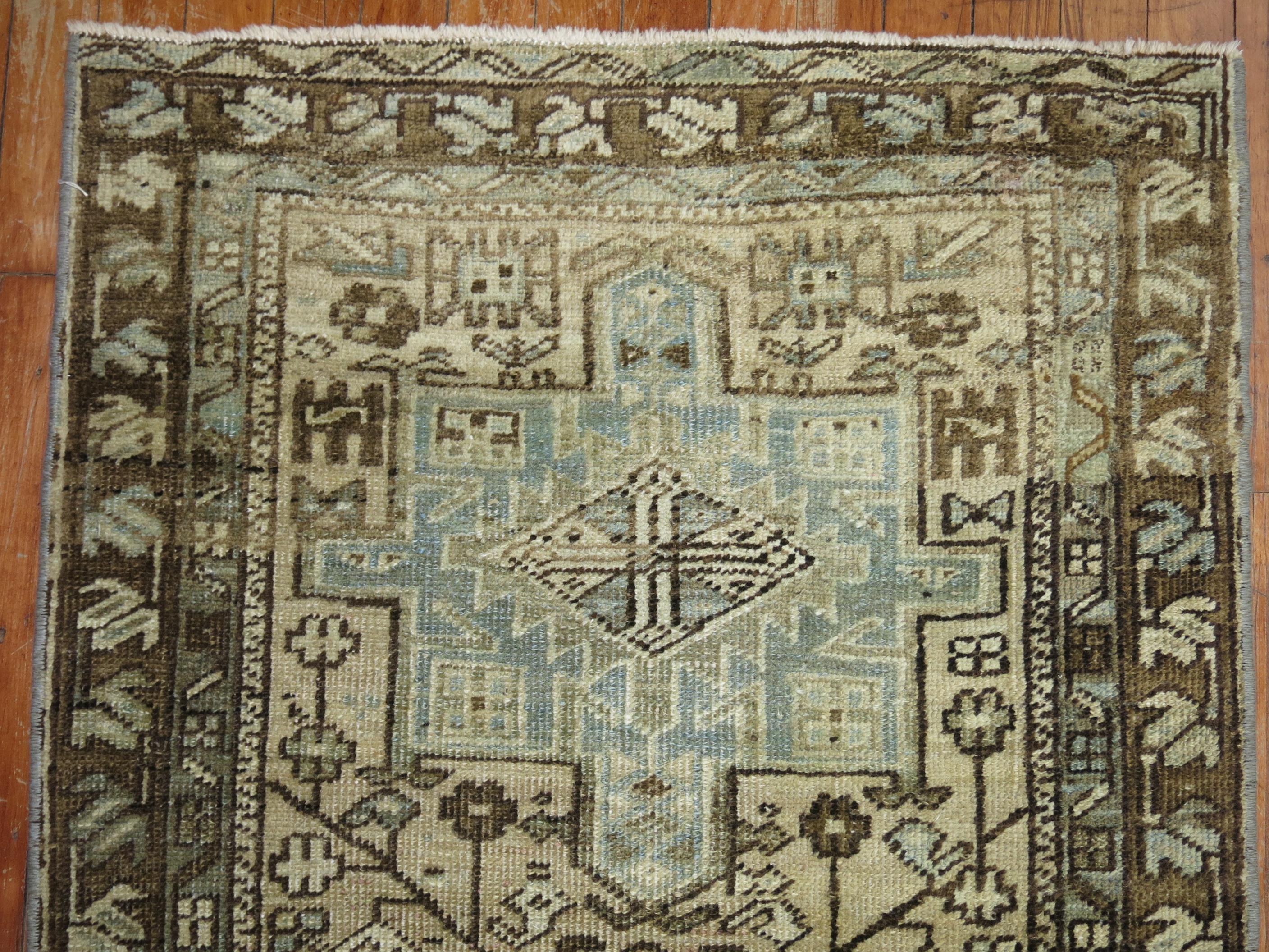 Hand-Knotted Neutral Antique Persian Heriz Runner