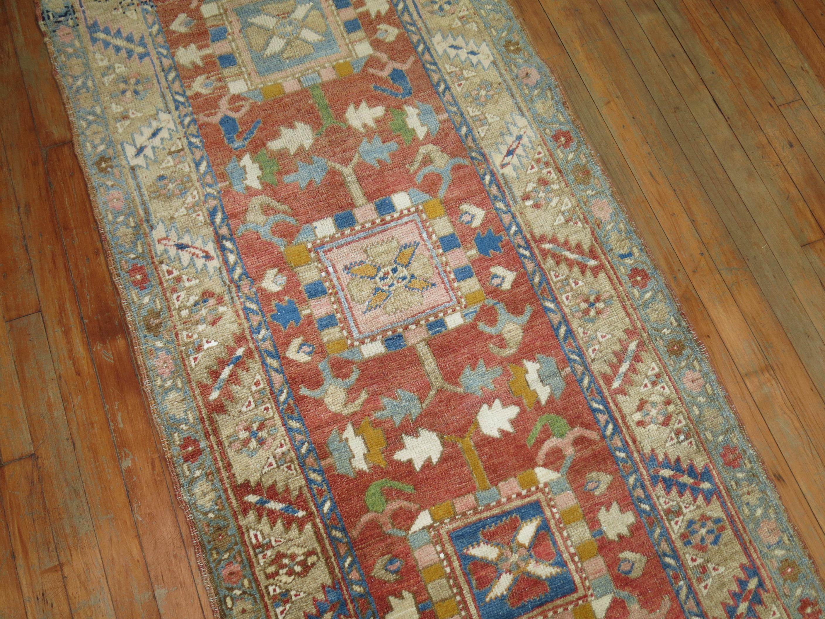 Hand-Knotted Long Antique Persian Heriz Runner For Sale