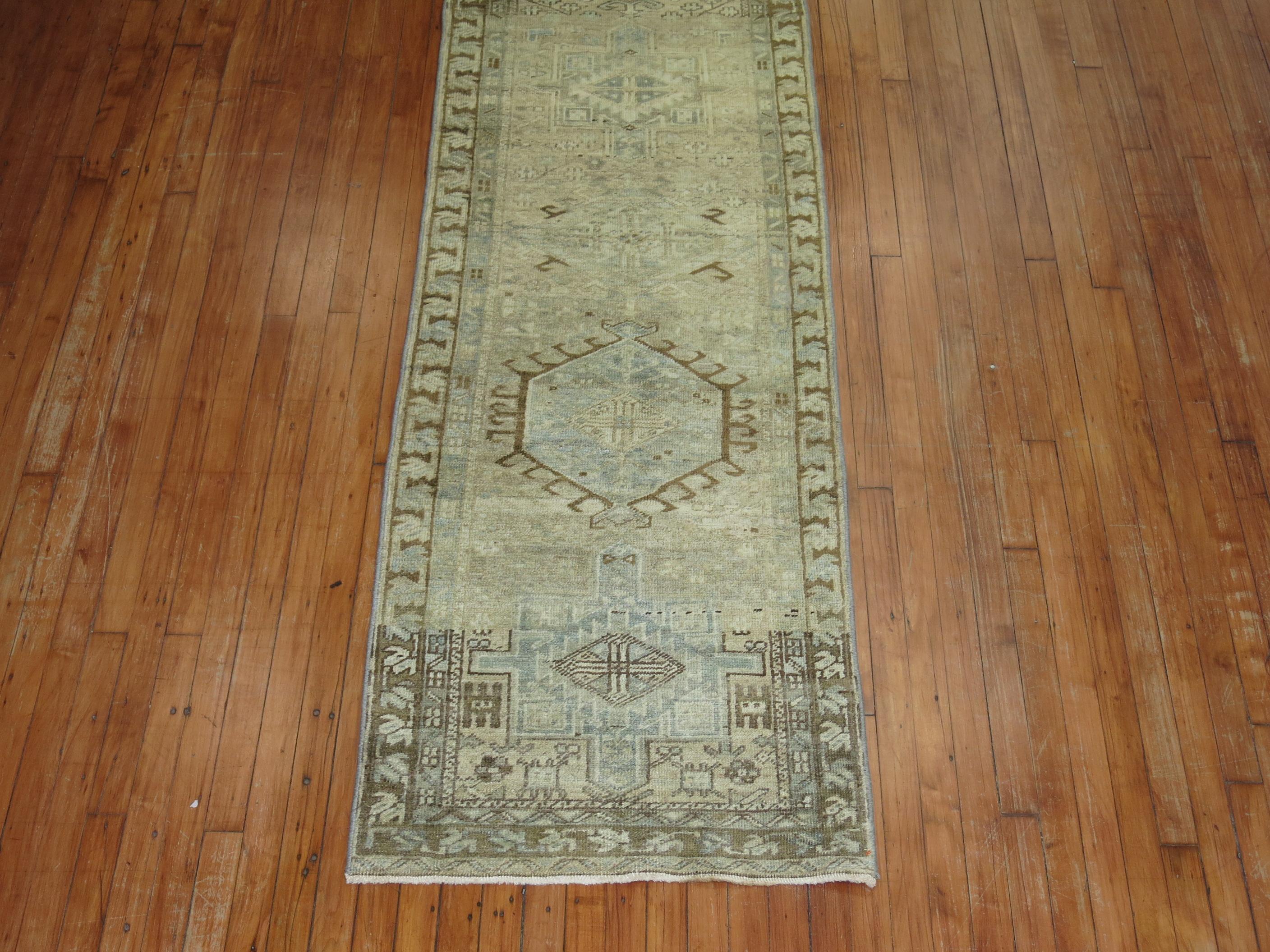 Neutral Antique Persian Heriz Runner In Good Condition In New York, NY