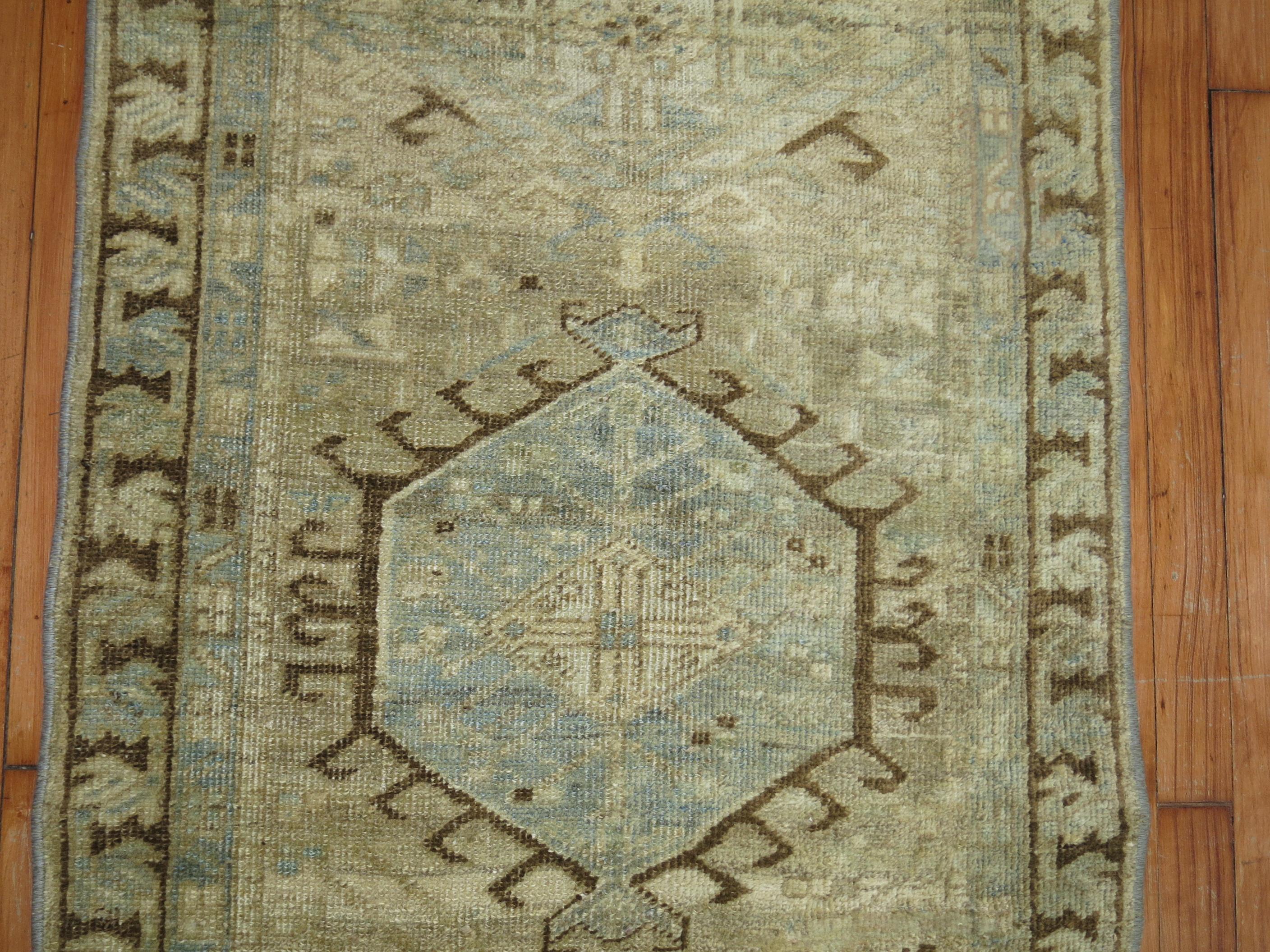 Wool Neutral Antique Persian Heriz Runner