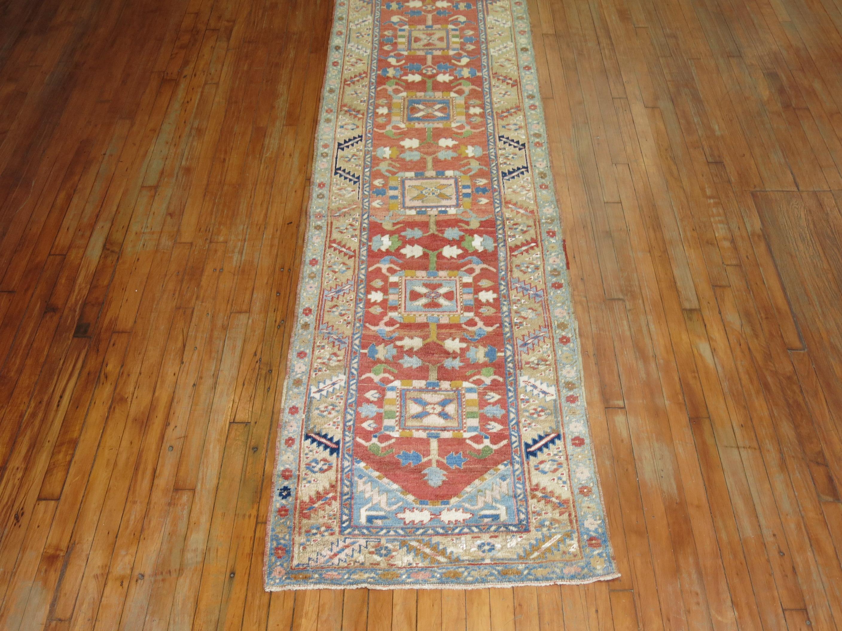 Long Antique Persian Heriz Runner For Sale 1