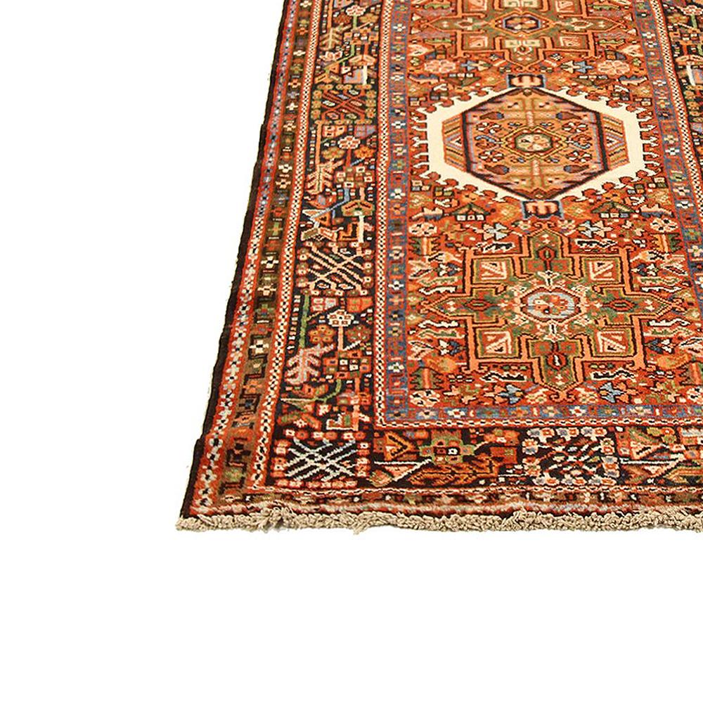 Hand-Woven Antique Persian Heriz Runner Rug with Blue and White Medallions on Center Field For Sale