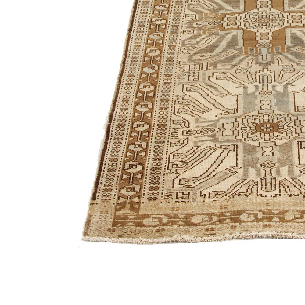 Hand-Woven Antique Persian Heriz Runner Rug with Brown and Gray Tribal Details For Sale