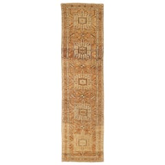 Used Persian Heriz Runner Rug with Ivory and Brown Tribal Details