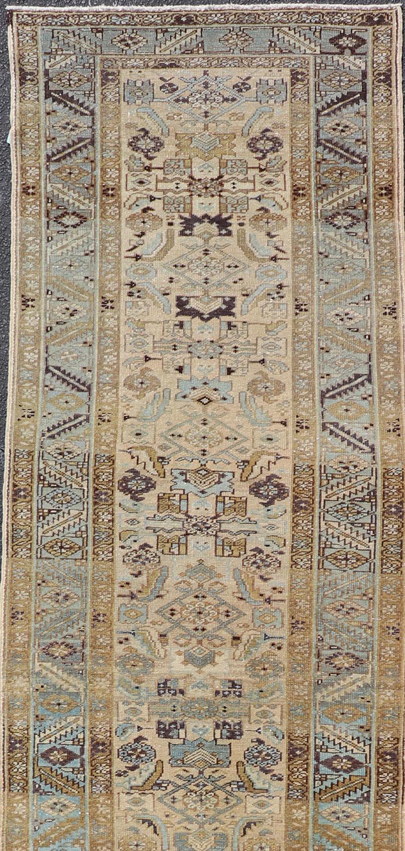 Heriz Serapi Antique Persian Heriz Runner with All Over Geometric Design 3’4” x 14’ For Sale