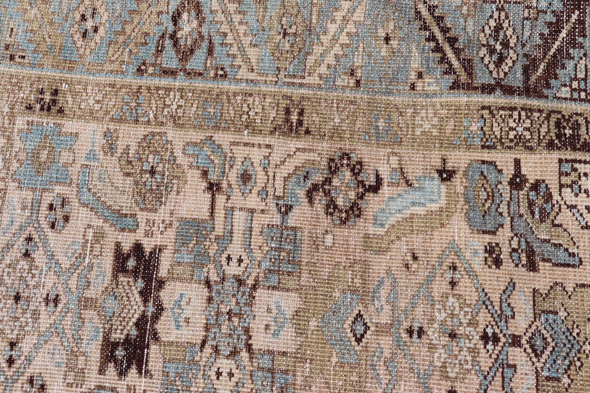Antique Persian Heriz Runner with All Over Geometric Design 3’4” x 14’ In Excellent Condition For Sale In Atlanta, GA