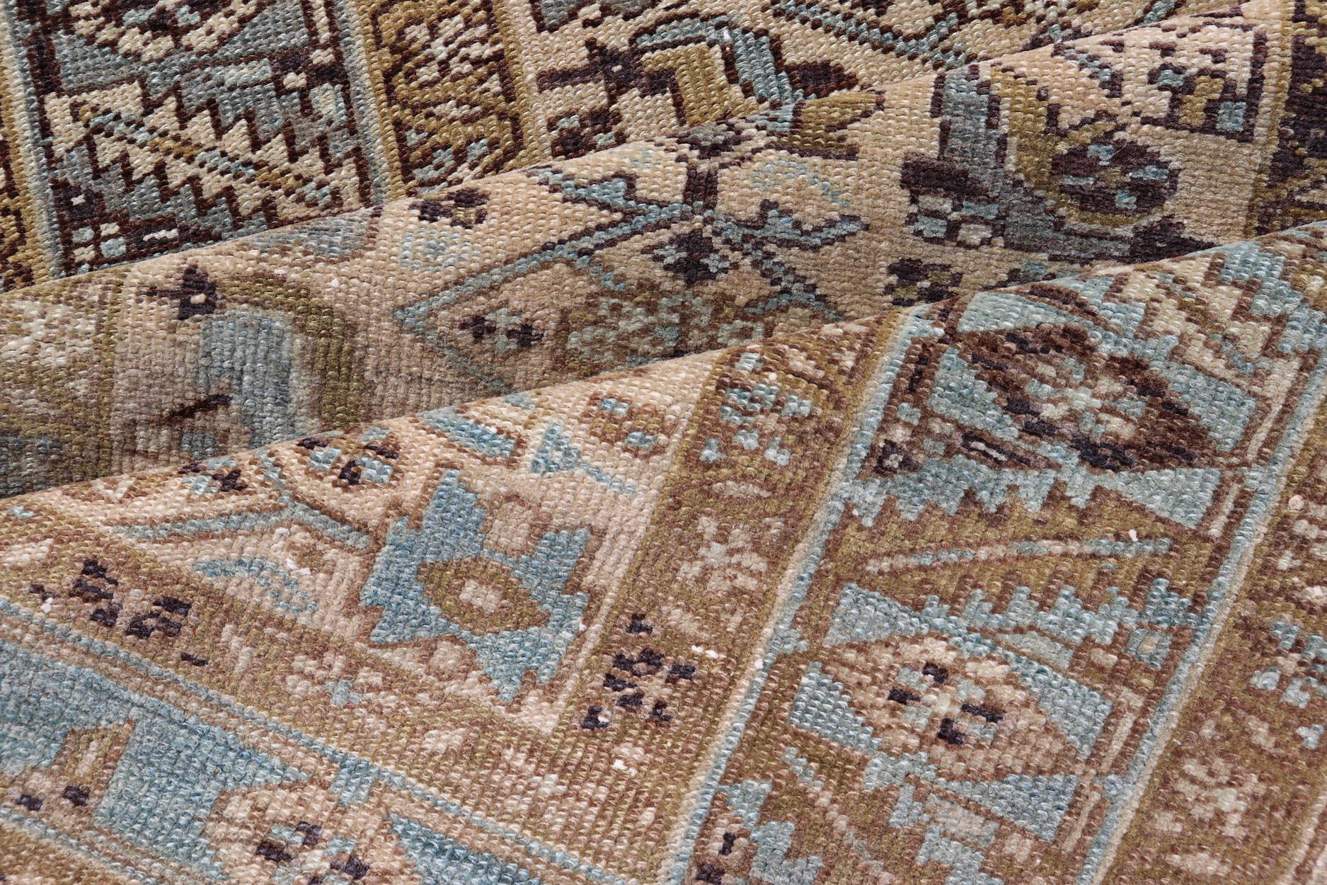 20th Century Antique Persian Heriz Runner with All Over Geometric Design 3’4” x 14’ For Sale