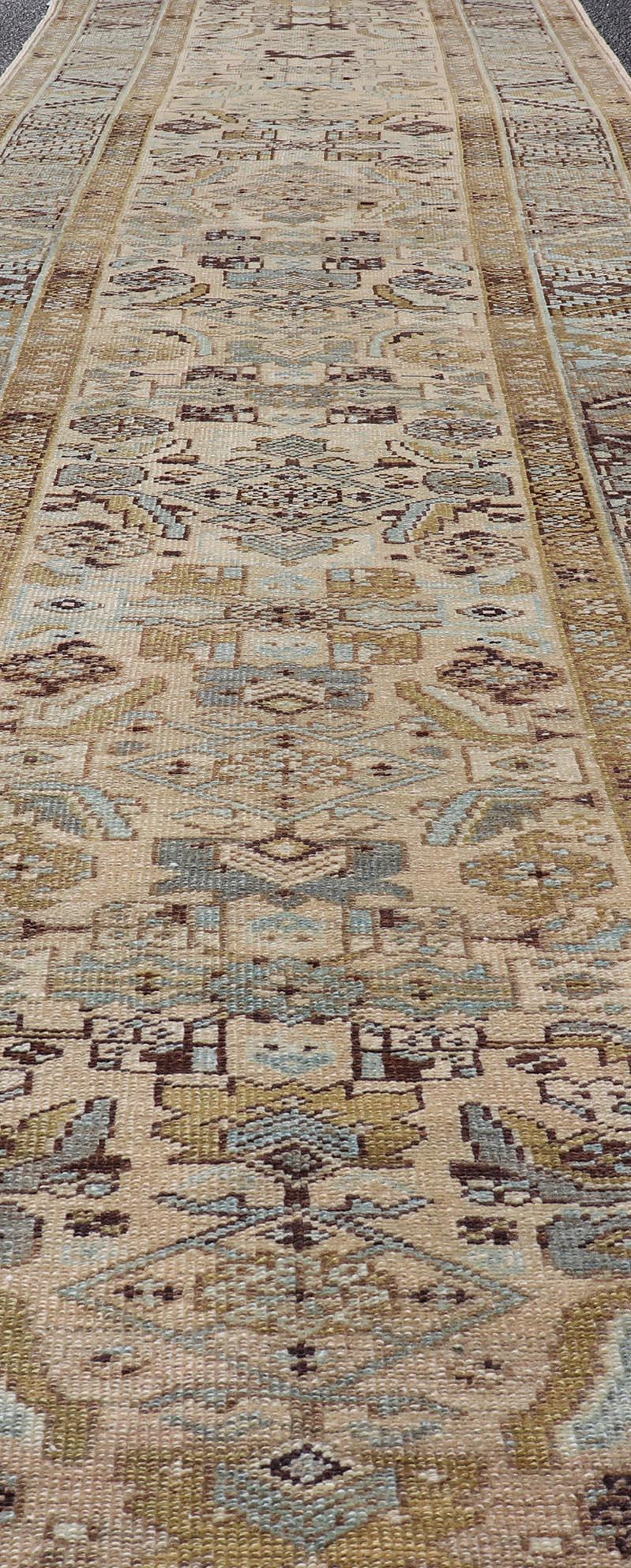 Antique Persian Heriz Runner with All Over Geometric Design 3’4” x 14’ For Sale 1