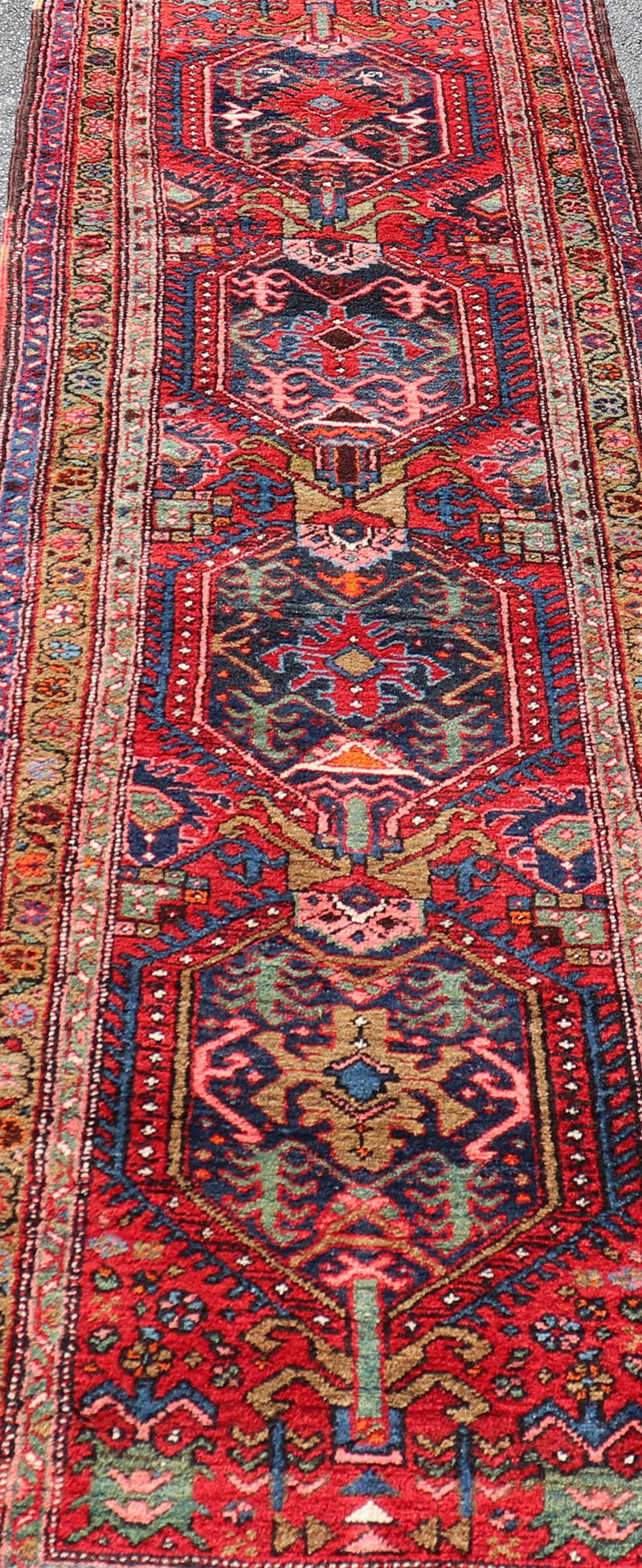 Antique Persian Heriz Runner with All-Over Sub-Geometric Medallion Design For Sale 3