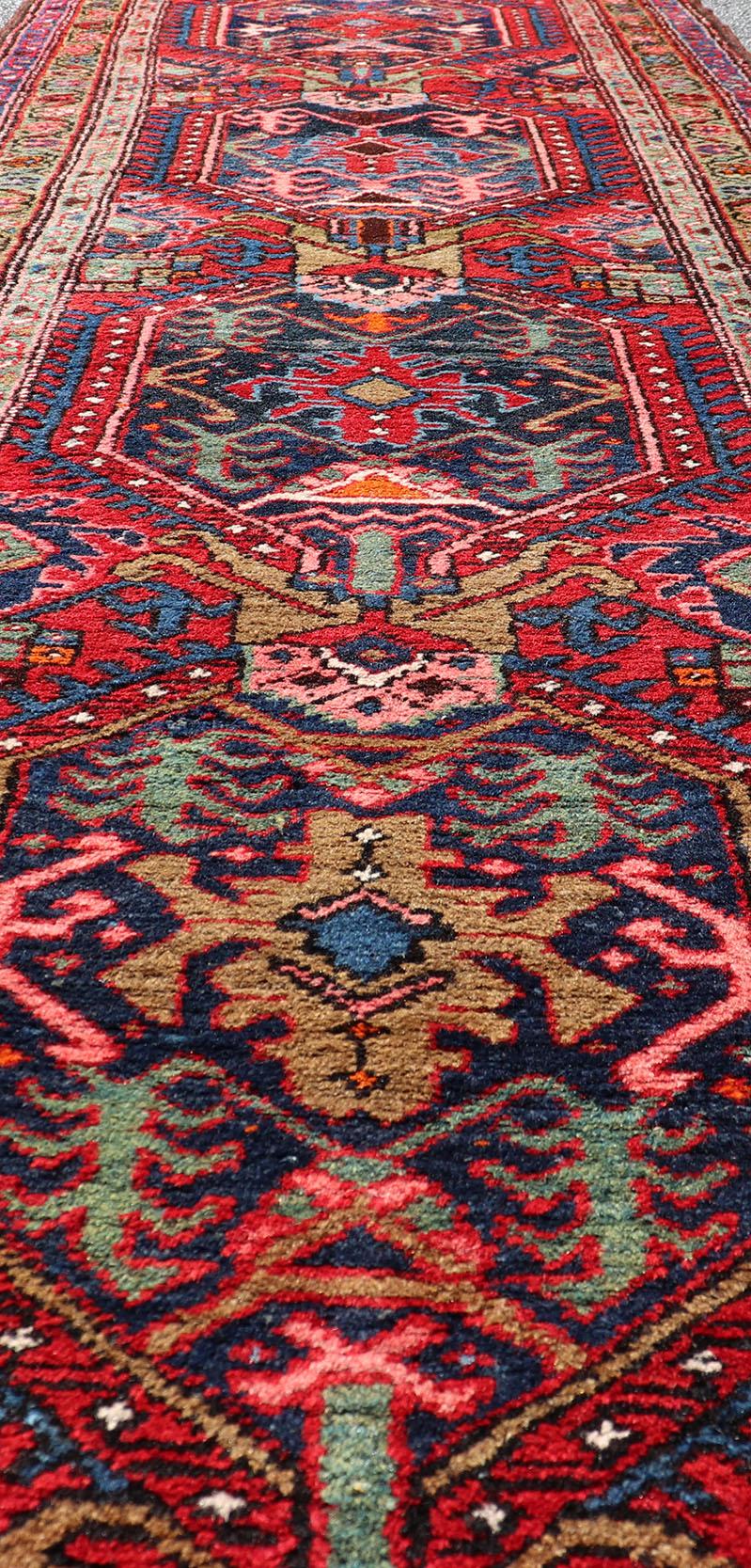 Antique Persian Heriz Runner with All-Over Sub-Geometric Medallion Design For Sale 4
