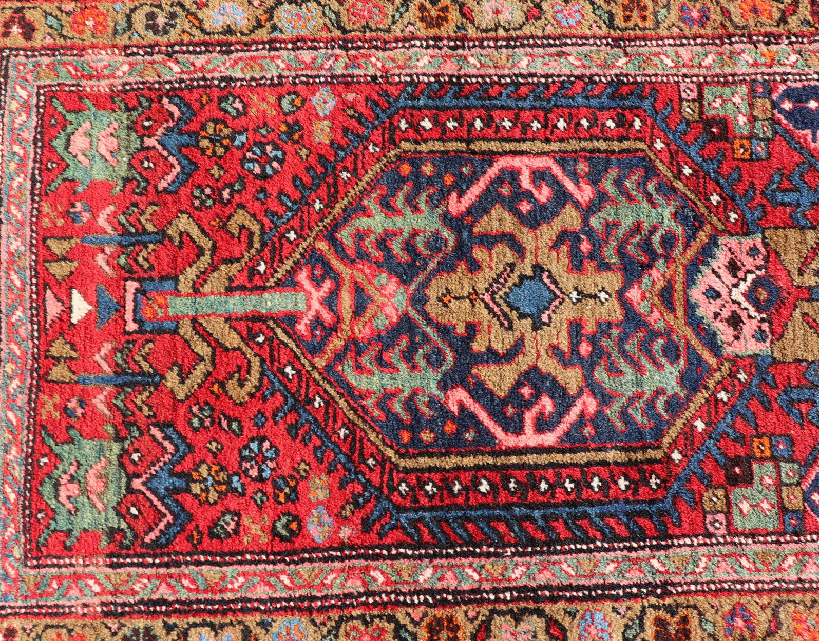 Hand-Knotted Antique Persian Heriz Runner with All-Over Sub-Geometric Medallion Design For Sale