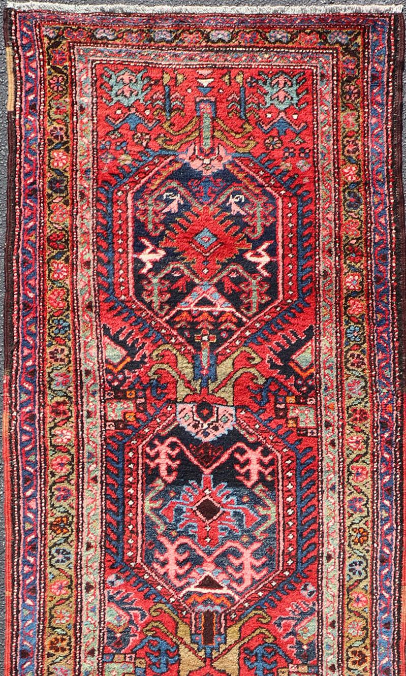 Antique Persian Heriz Runner with All-Over Sub-Geometric Medallion Design In Good Condition For Sale In Atlanta, GA