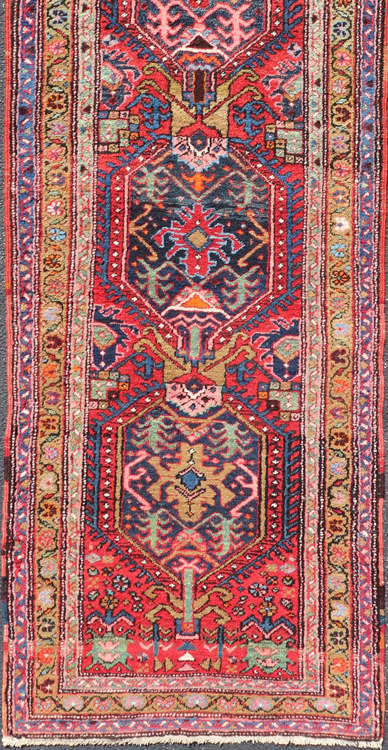 Wool Antique Persian Heriz Runner with All-Over Sub-Geometric Medallion Design For Sale