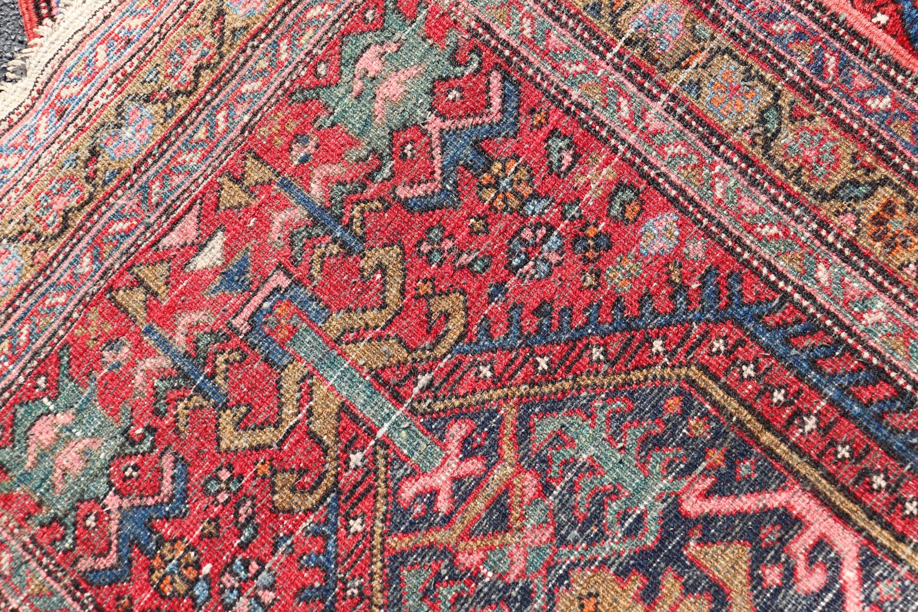 Antique Persian Heriz Runner with All-Over Sub-Geometric Medallion Design For Sale 1