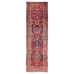 Antique Persian Heriz Runner with All-Over Sub-Geometric Medallion Design
