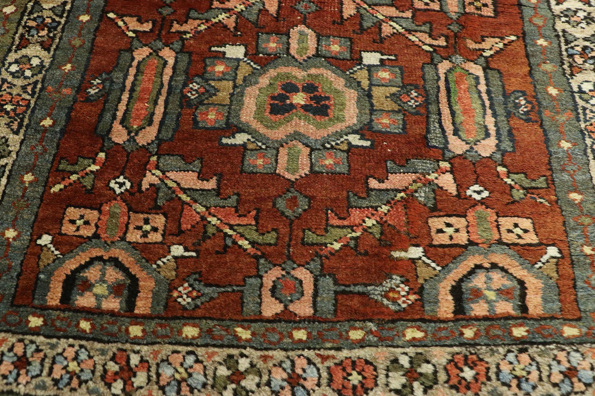 Antique Persian Heriz Runner with Modern Rustic Artisan Style, Extra-Long Runner In Distressed Condition In Dallas, TX