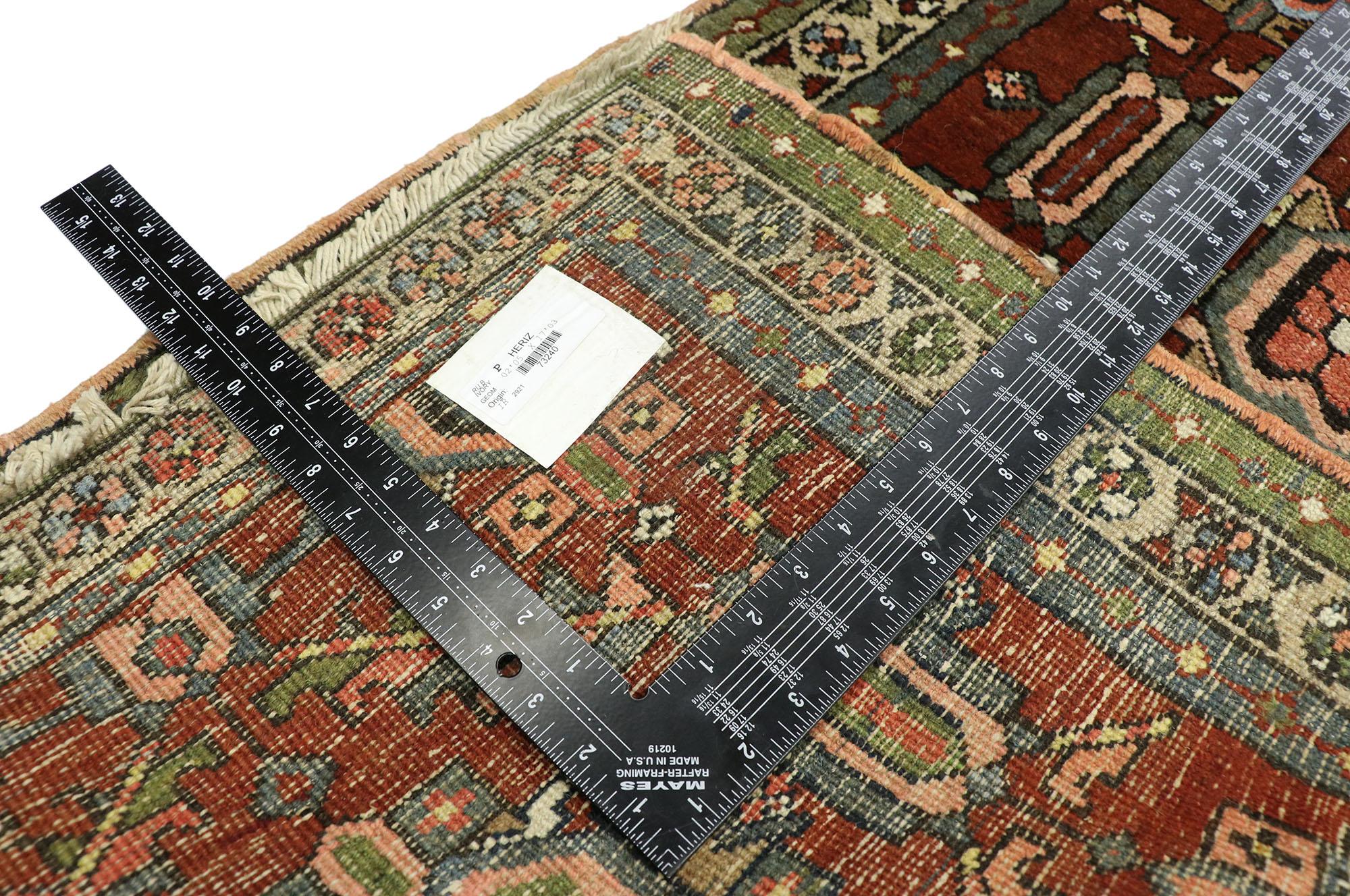 20th Century Antique Persian Heriz Runner with Modern Rustic Artisan Style, Extra-Long Runner