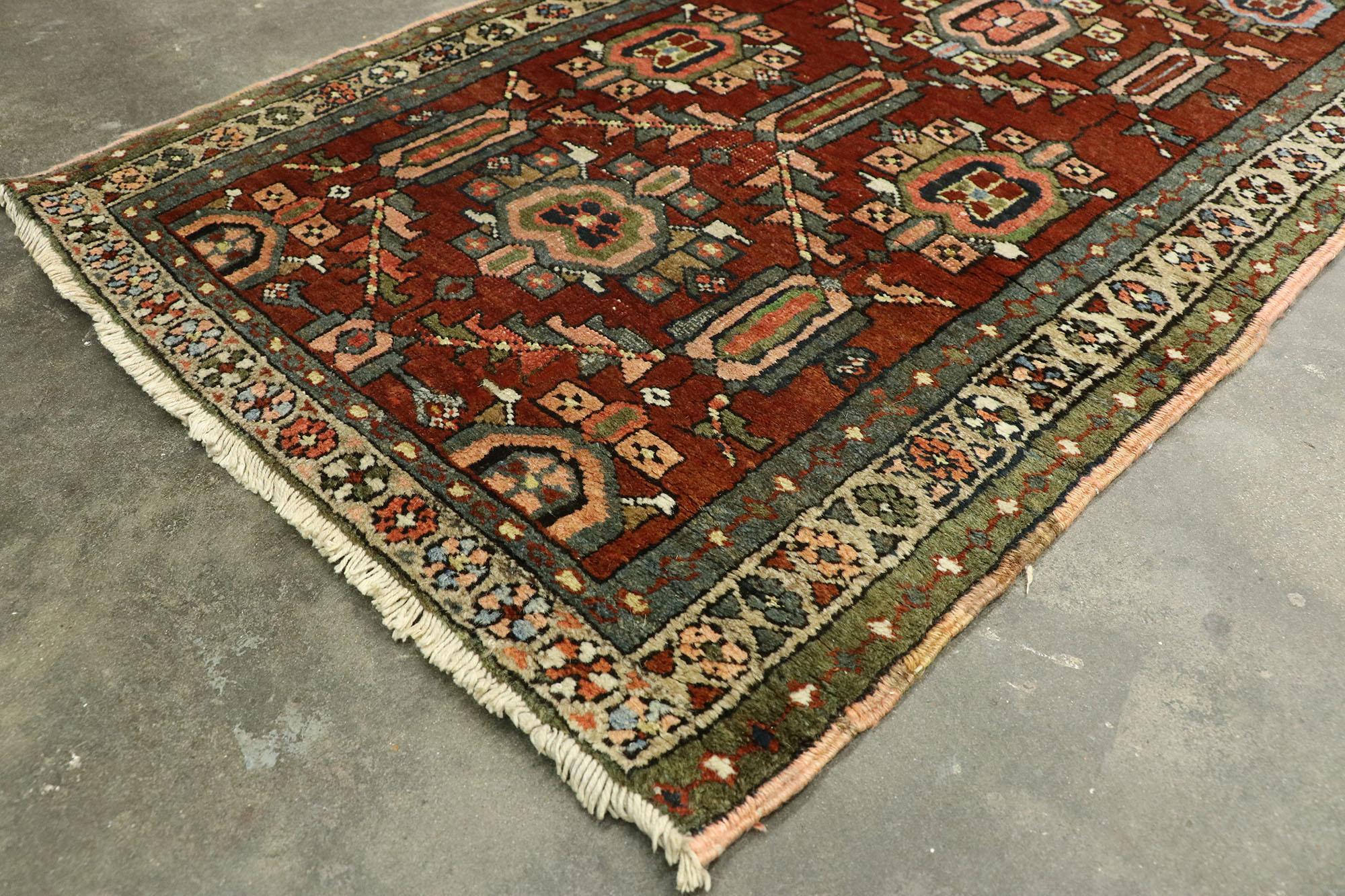 Wool Antique Persian Heriz Runner with Modern Rustic Artisan Style, Extra-Long Runner