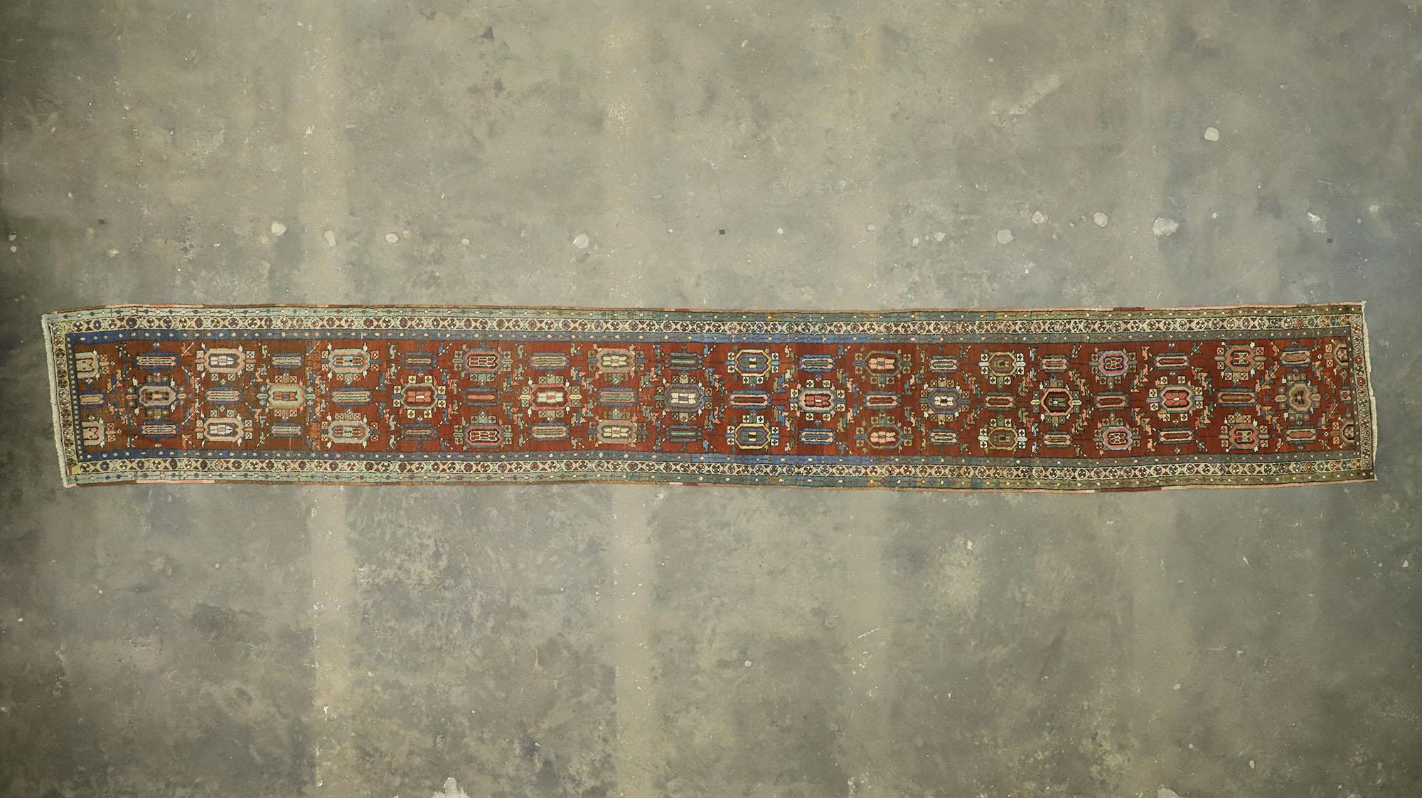 Antique Persian Heriz Runner with Modern Rustic Artisan Style, Extra-Long Runner 2