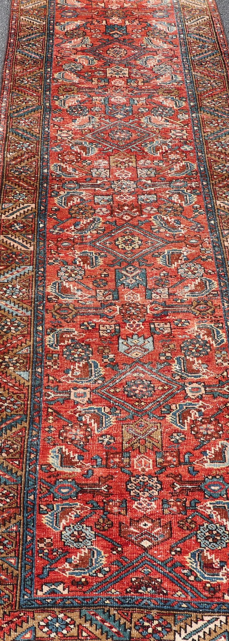 Antique Persian Heriz Runner with Colorful All-Over Stylized Floral Design For Sale 3