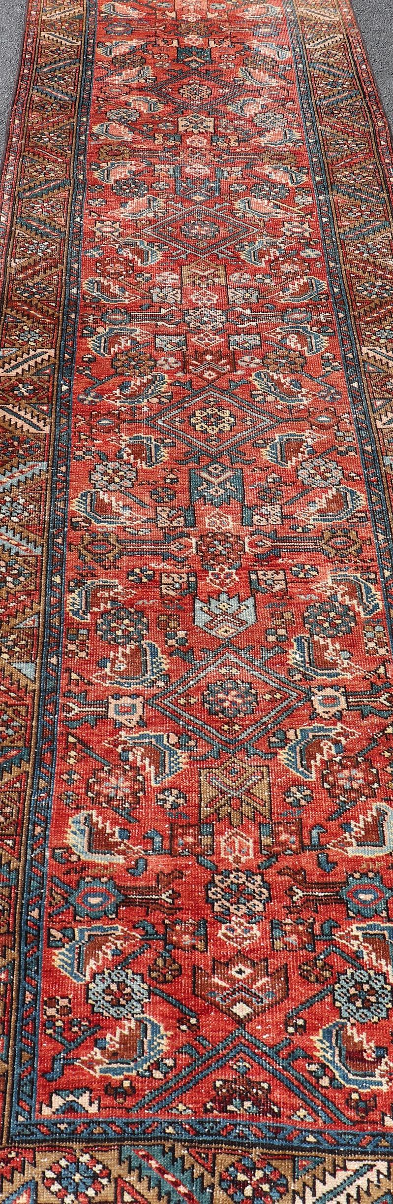 Antique Persian Heriz Runner with Colorful All-Over Stylized Floral Design For Sale 4