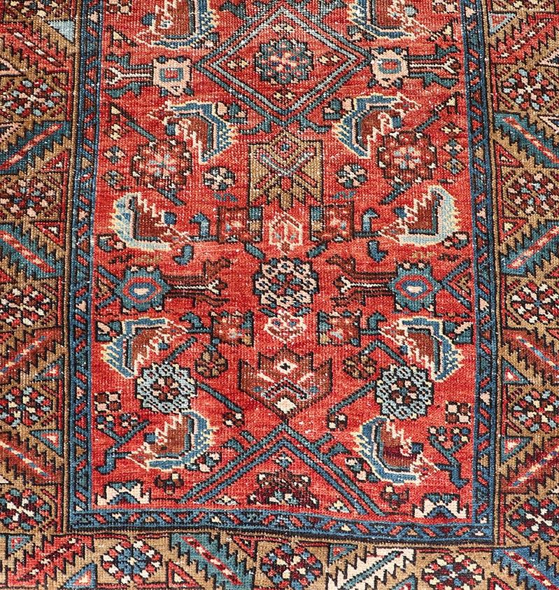 Hand-Knotted Antique Persian Heriz Runner with Colorful All-Over Stylized Floral Design For Sale