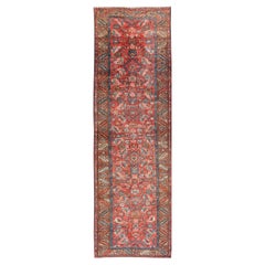Antico runner persiano Heriz con disegno floreale stilizzato colorato all-over
