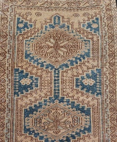 Antique Persian Heriz Runner with Geometric Design in Beige and Blue 3'0" X10'10