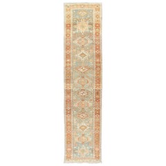 Antique Persian Heriz Runner with Geometric Medallion and Soft Colors 3'0 x 13'4