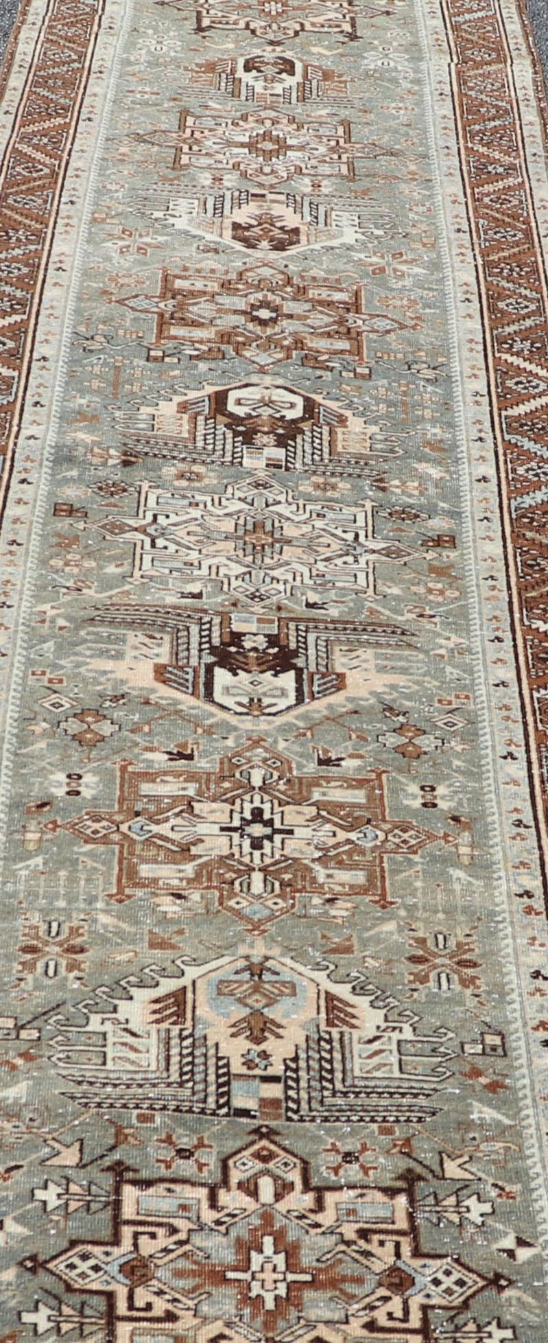 Antique Persian Heriz Runner with Geometric Medallions For Sale 4