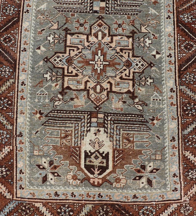 Hand-Knotted Antique Persian Heriz Runner with Geometric Medallions For Sale