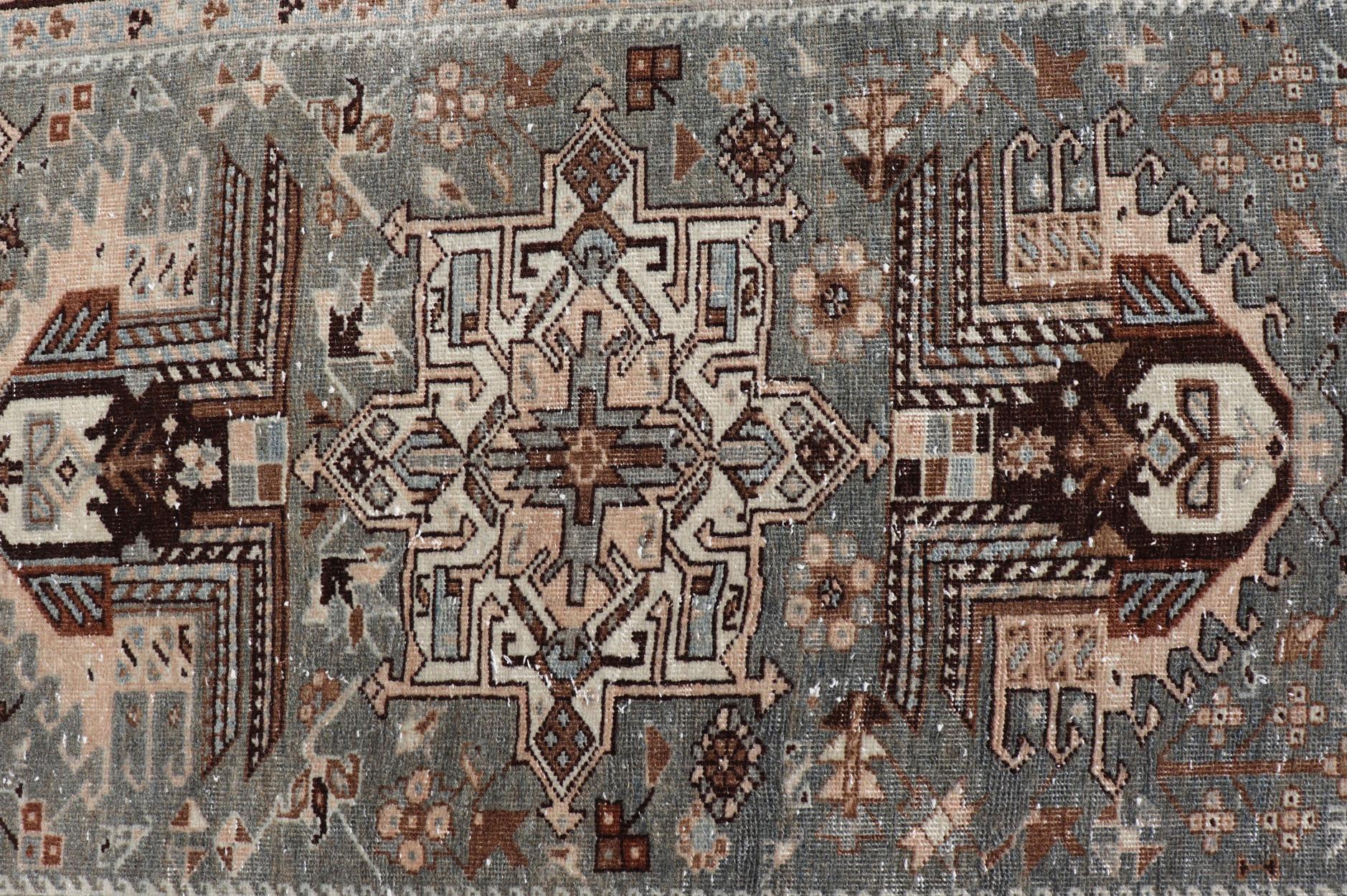 Antique Persian Heriz Runner with Geometric Medallions In Good Condition For Sale In Atlanta, GA