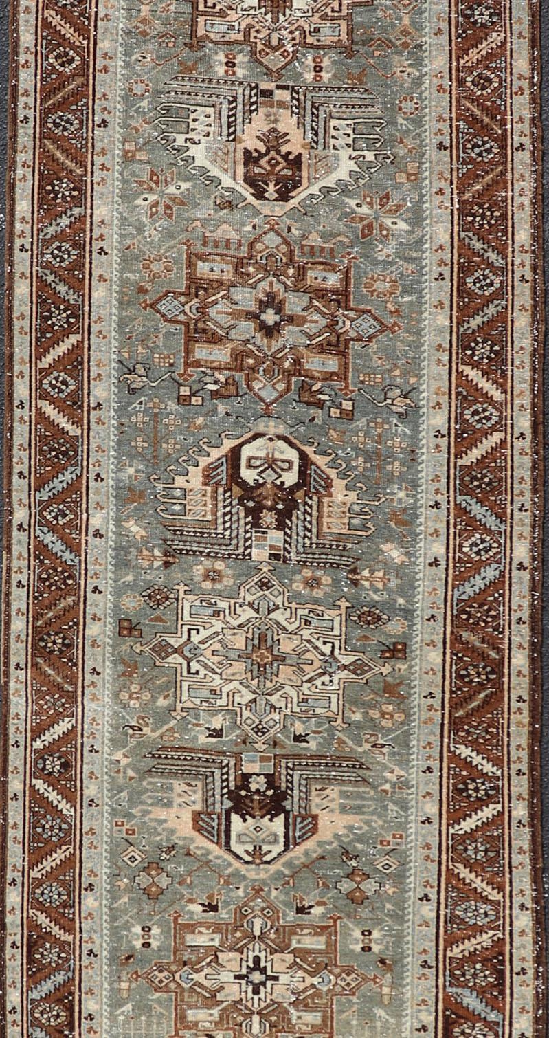 Wool Antique Persian Heriz Runner with Geometric Medallions For Sale
