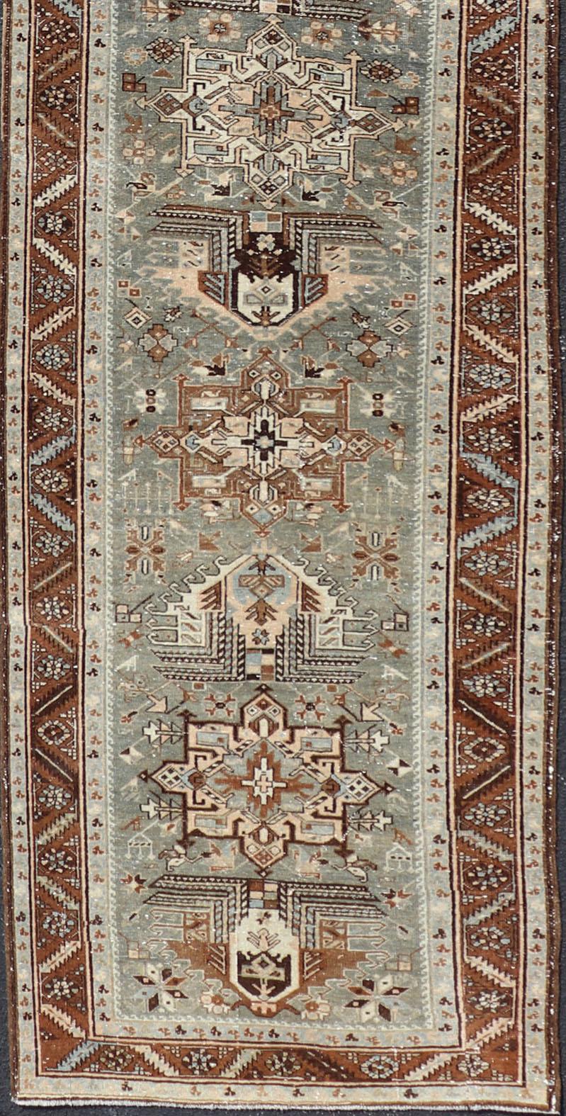 Antique Persian Heriz Runner with Geometric Medallions For Sale 1