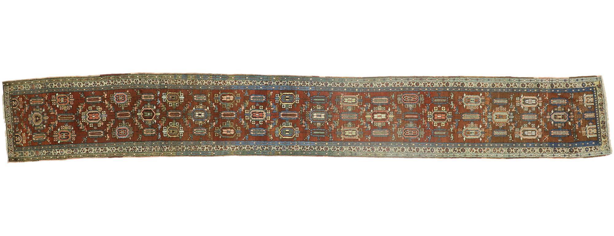 Antique Persian Heriz Runner with Modern Rustic Artisan Style, Extra-Long Runner 3