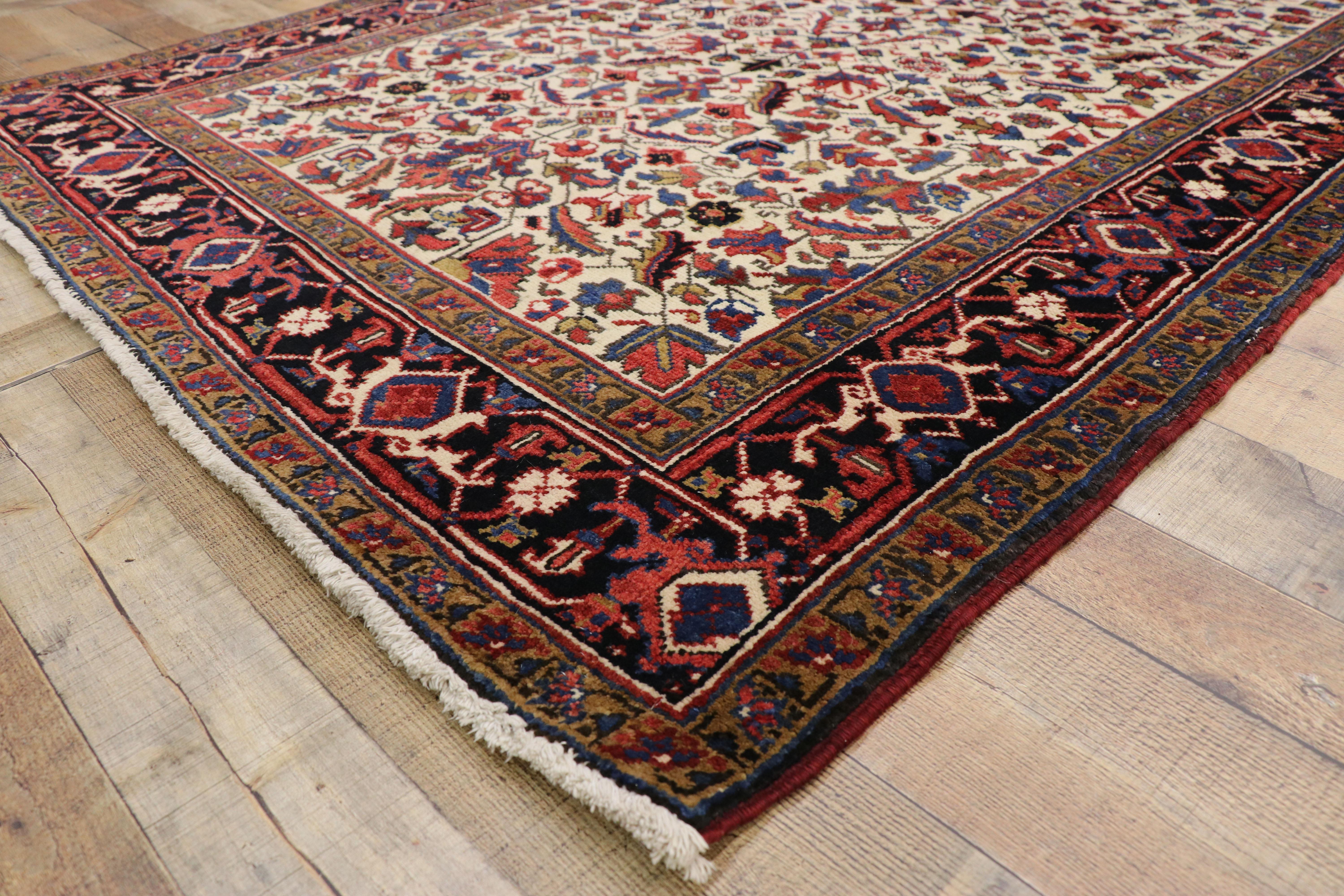 Hand-Knotted Antique Persian Heriz Runner with Tudor Manor House Style