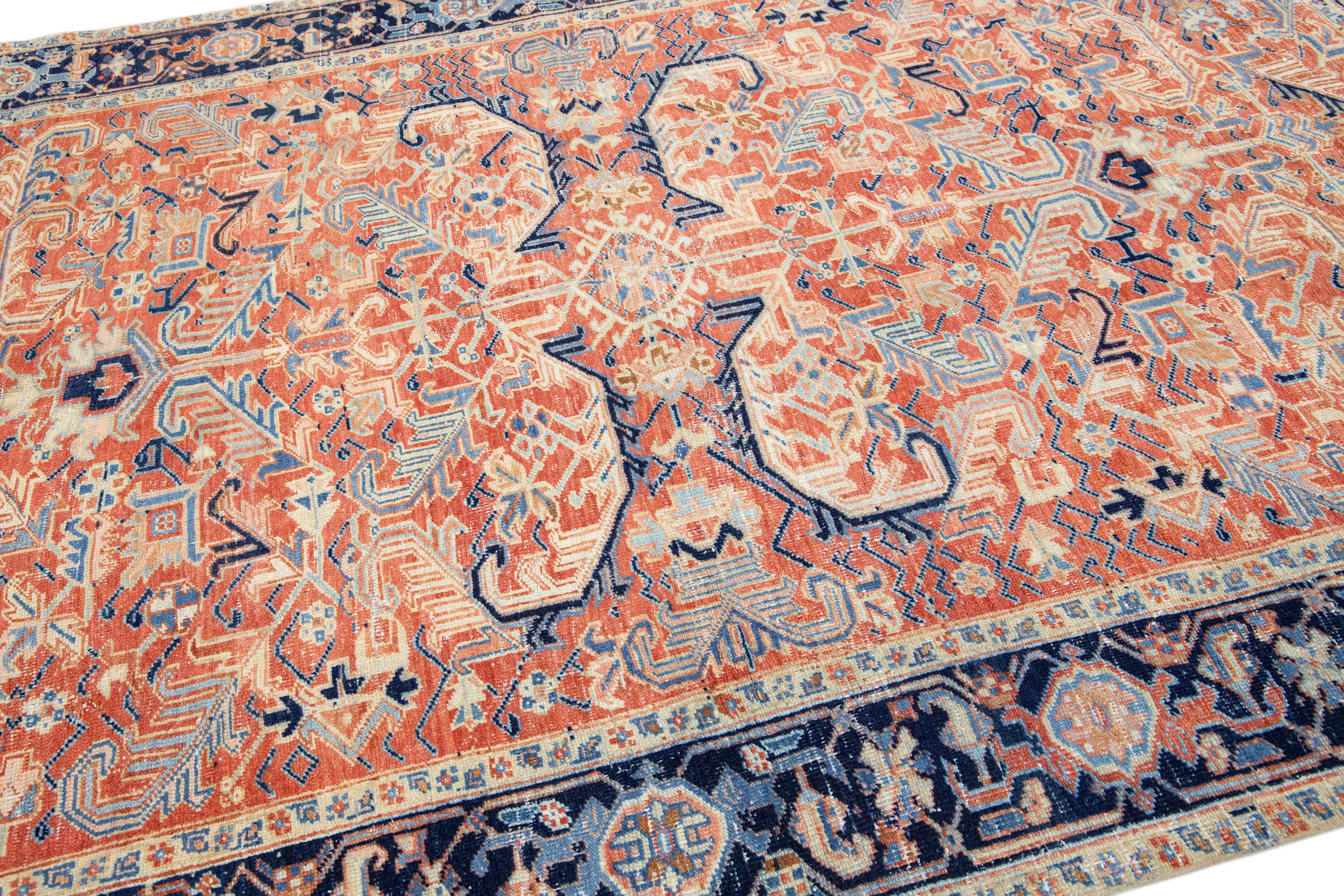 Antique Persian Heriz Rust Handmade Wool Rug with All Over Design In Good Condition For Sale In Norwalk, CT